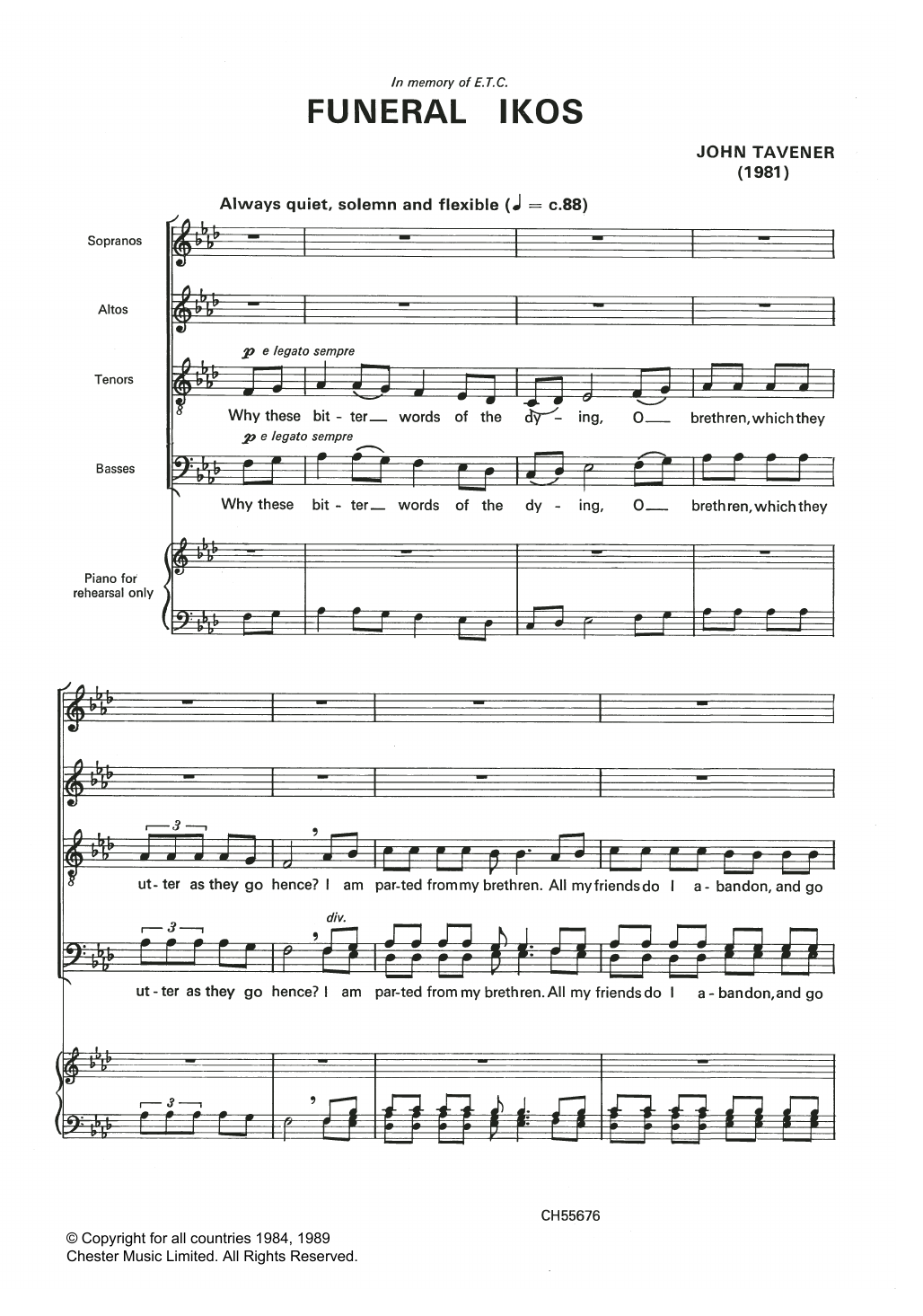 John Tavener Funeral Ikos sheet music notes and chords arranged for SATB Choir