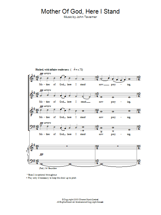 John Tavener Mother Of God, Here I Stand sheet music notes and chords arranged for Choir