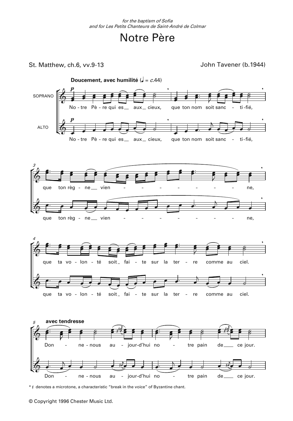 John Tavener Notre Pere sheet music notes and chords arranged for Choir