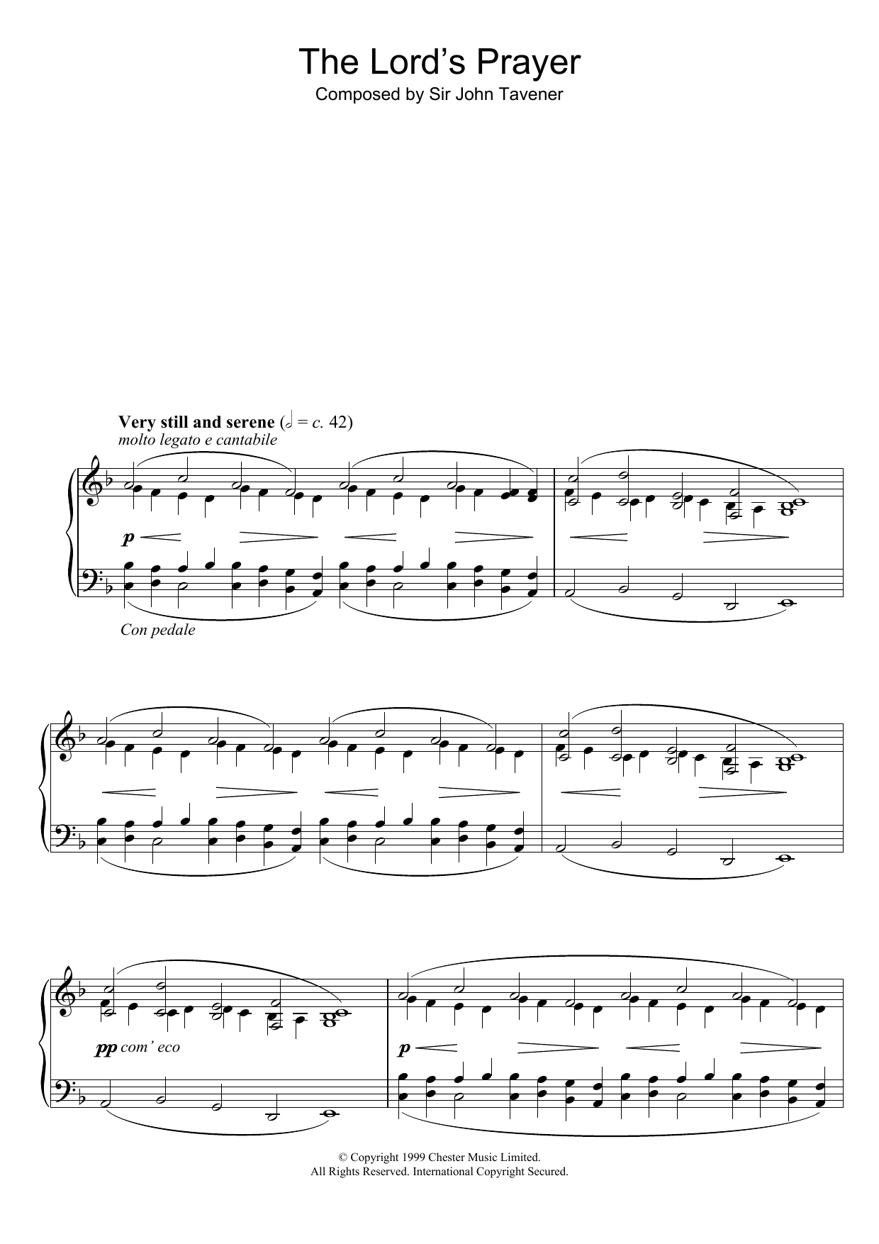 John Tavener The Lord's Prayer sheet music notes and chords arranged for Piano Solo
