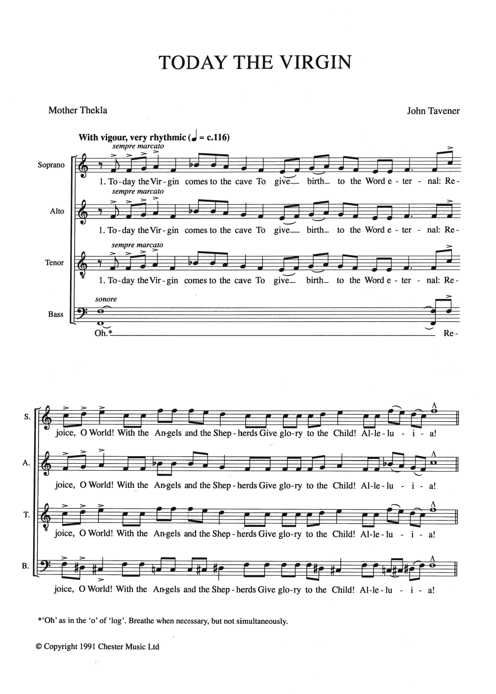 John Tavener Today The Virgin sheet music notes and chords arranged for Choir