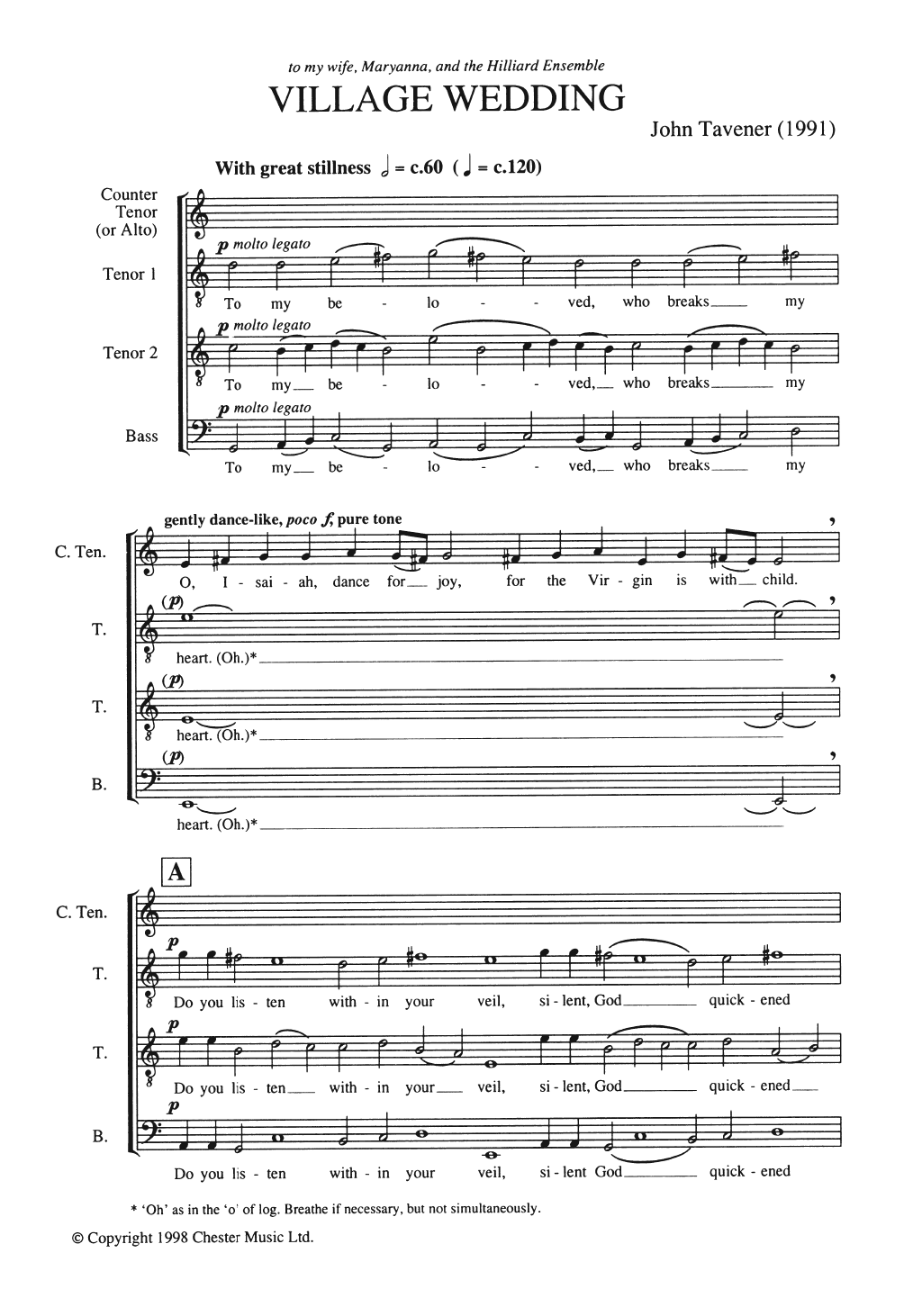 John Tavener Village Wedding sheet music notes and chords arranged for Piano, Vocal & Guitar Chords
