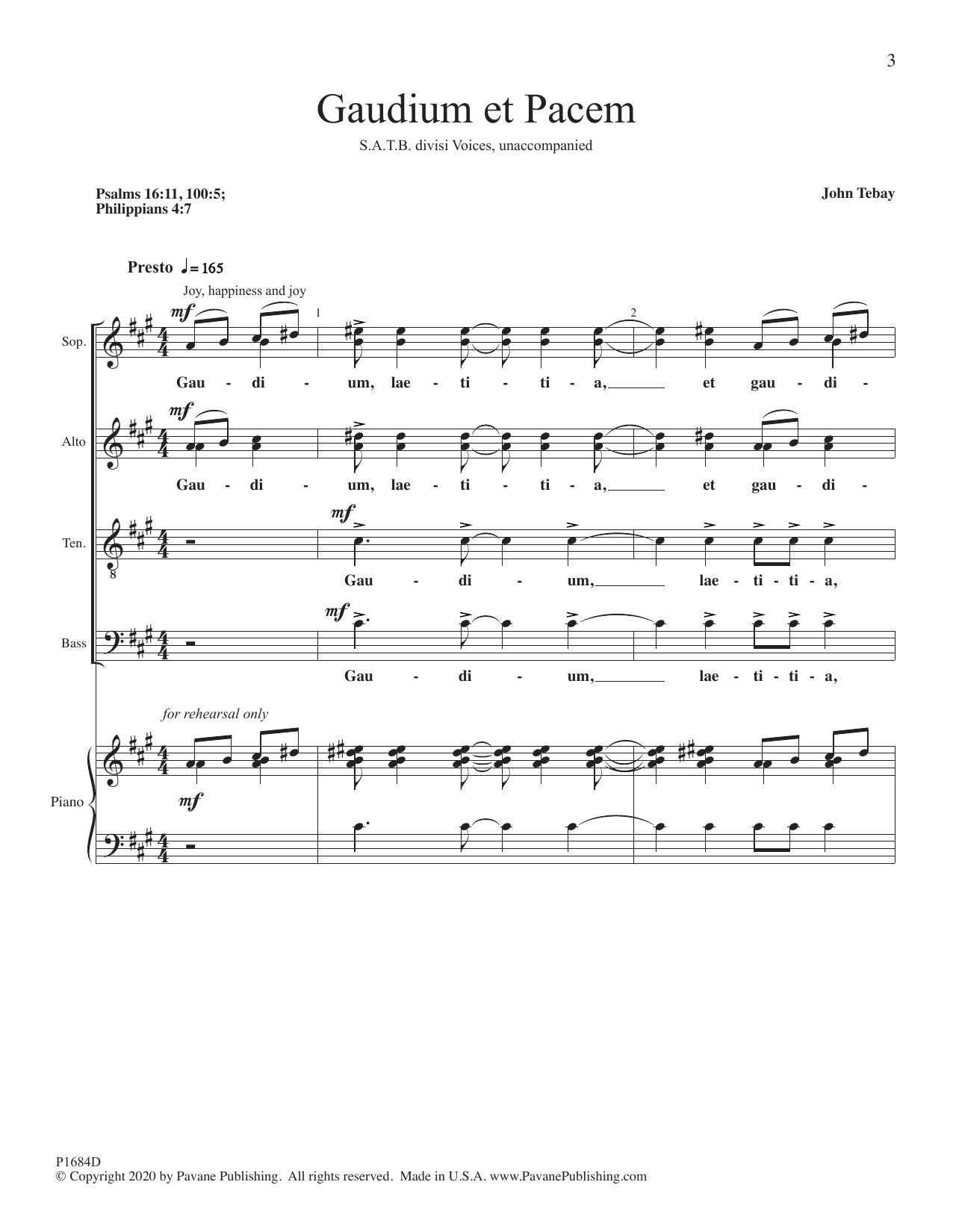 John Tebay Gaudium Et Pacem sheet music notes and chords arranged for SATB Choir