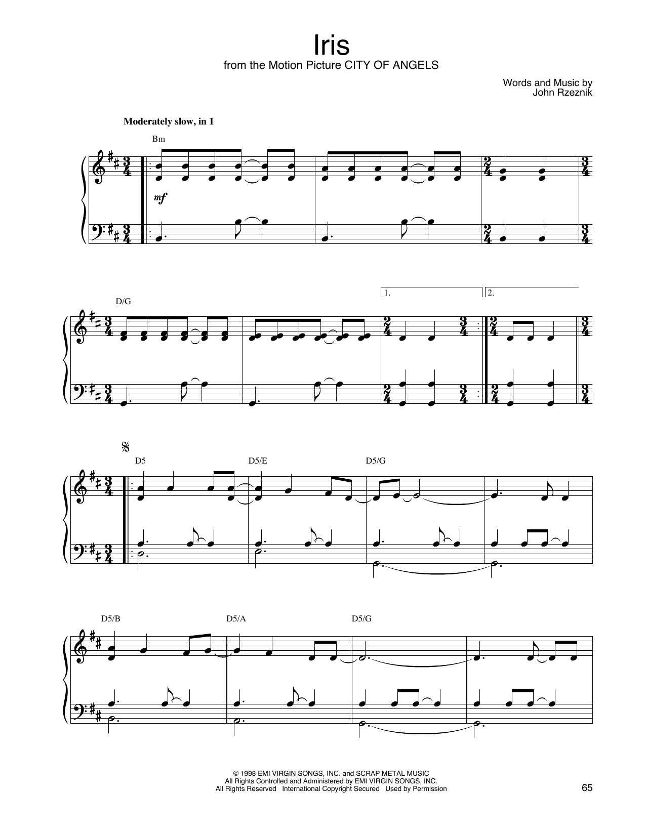 John Tesh Iris sheet music notes and chords arranged for Piano Solo