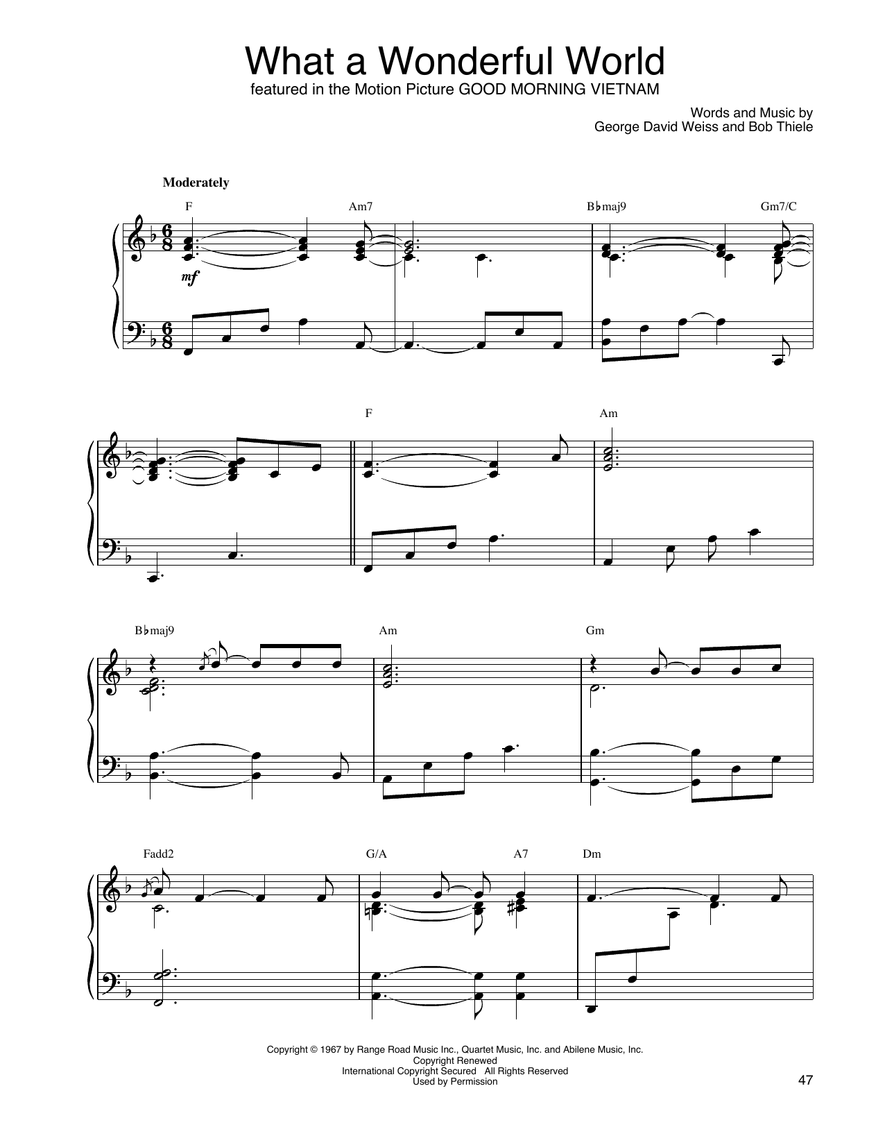 John Tesh What A Wonderful World sheet music notes and chords arranged for Piano Solo