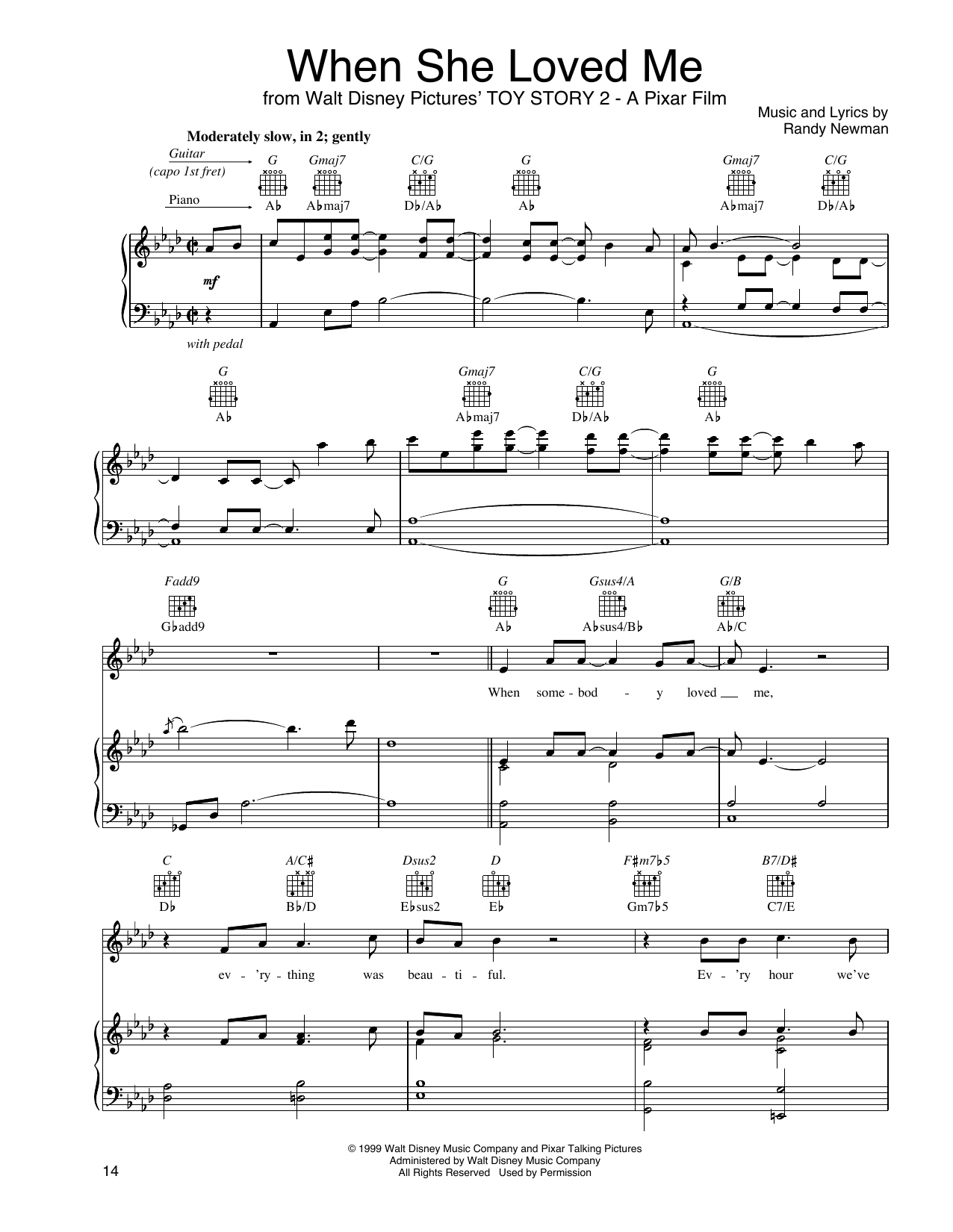 John Tesh When She Loved Me (from Toy Story 2) sheet music notes and chords arranged for Piano, Vocal & Guitar Chords (Right-Hand Melody)