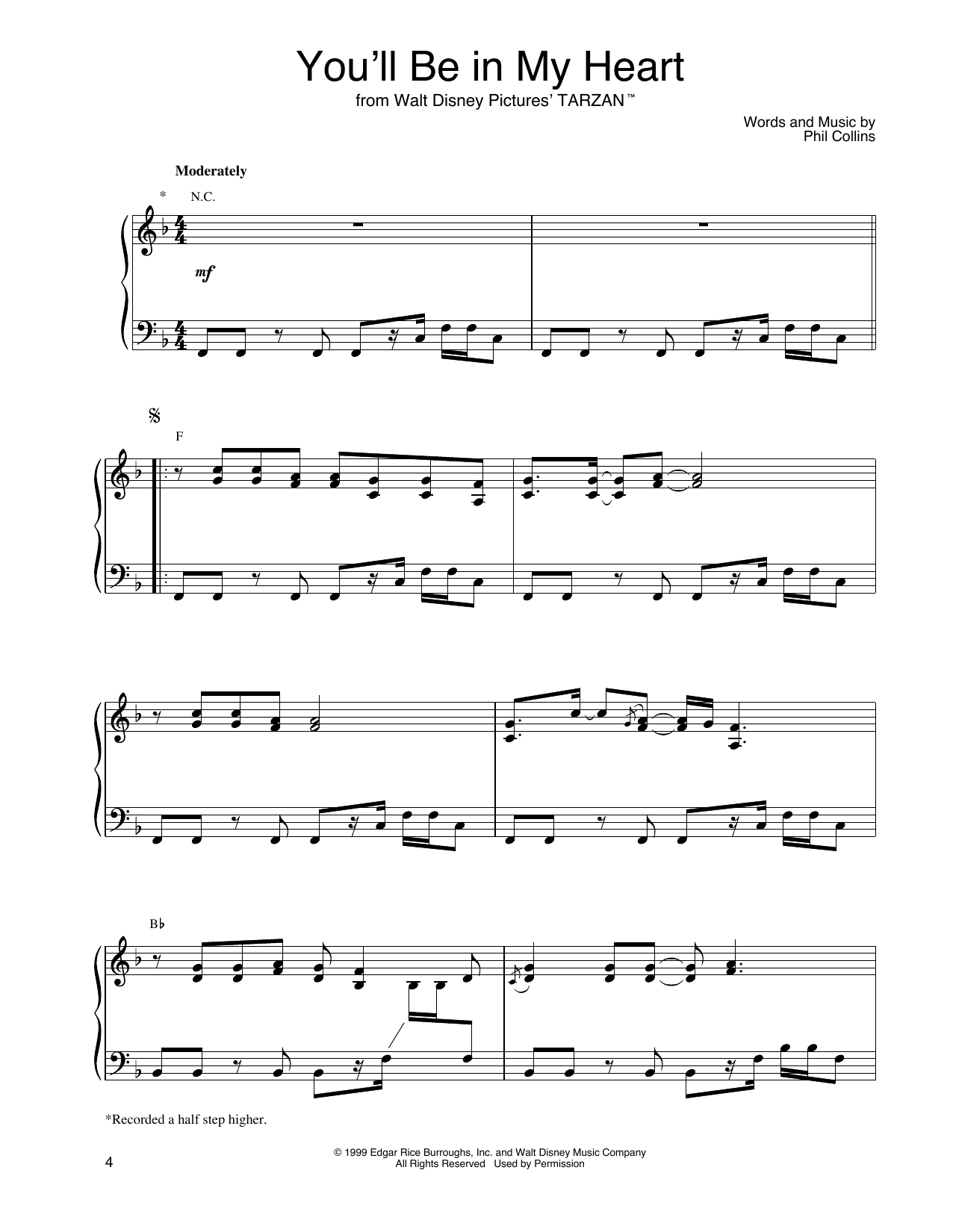 John Tesh You'll Be In My Heart (from Tarzan) sheet music notes and chords arranged for Piano Solo