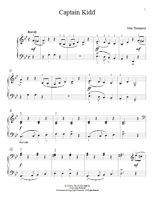 John Thompson Captain Kidd sheet music notes and chords arranged for Educational Piano