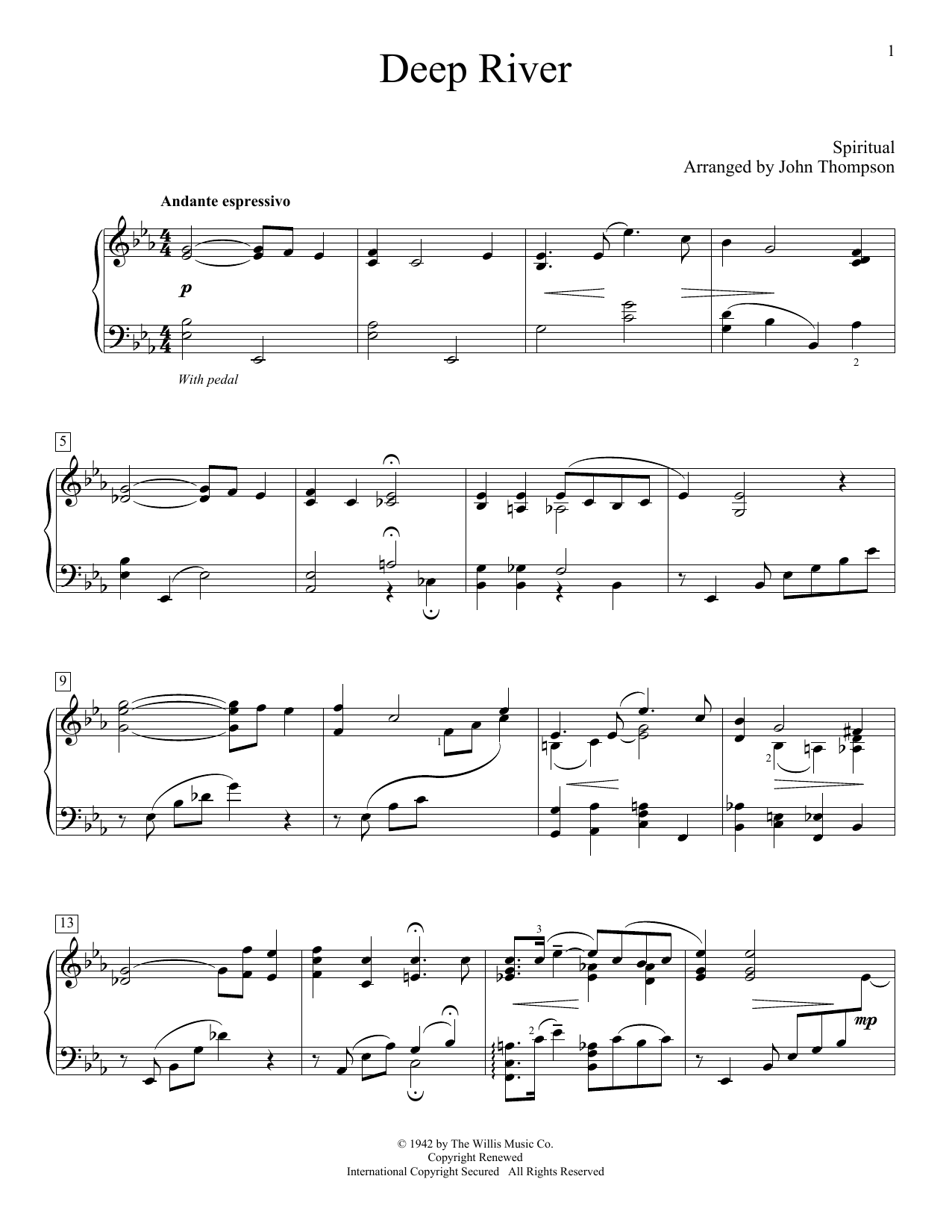 John Thompson Deep River sheet music notes and chords arranged for Educational Piano
