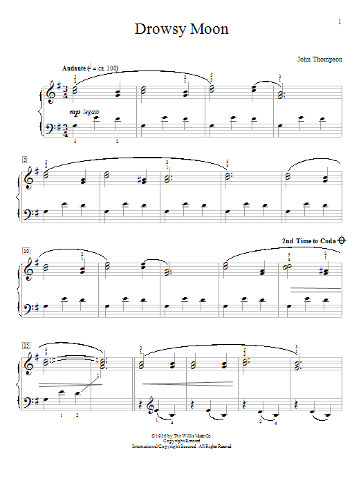 John Thompson Drowsy Moon sheet music notes and chords arranged for Educational Piano