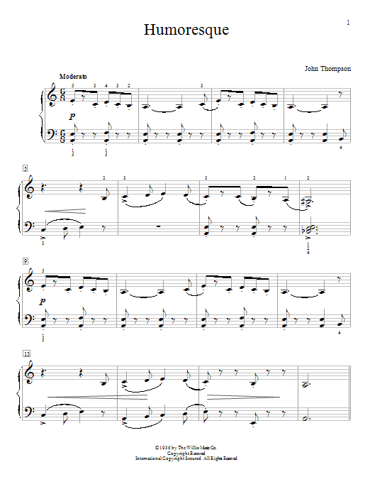 John Thompson Humoresque sheet music notes and chords arranged for Educational Piano