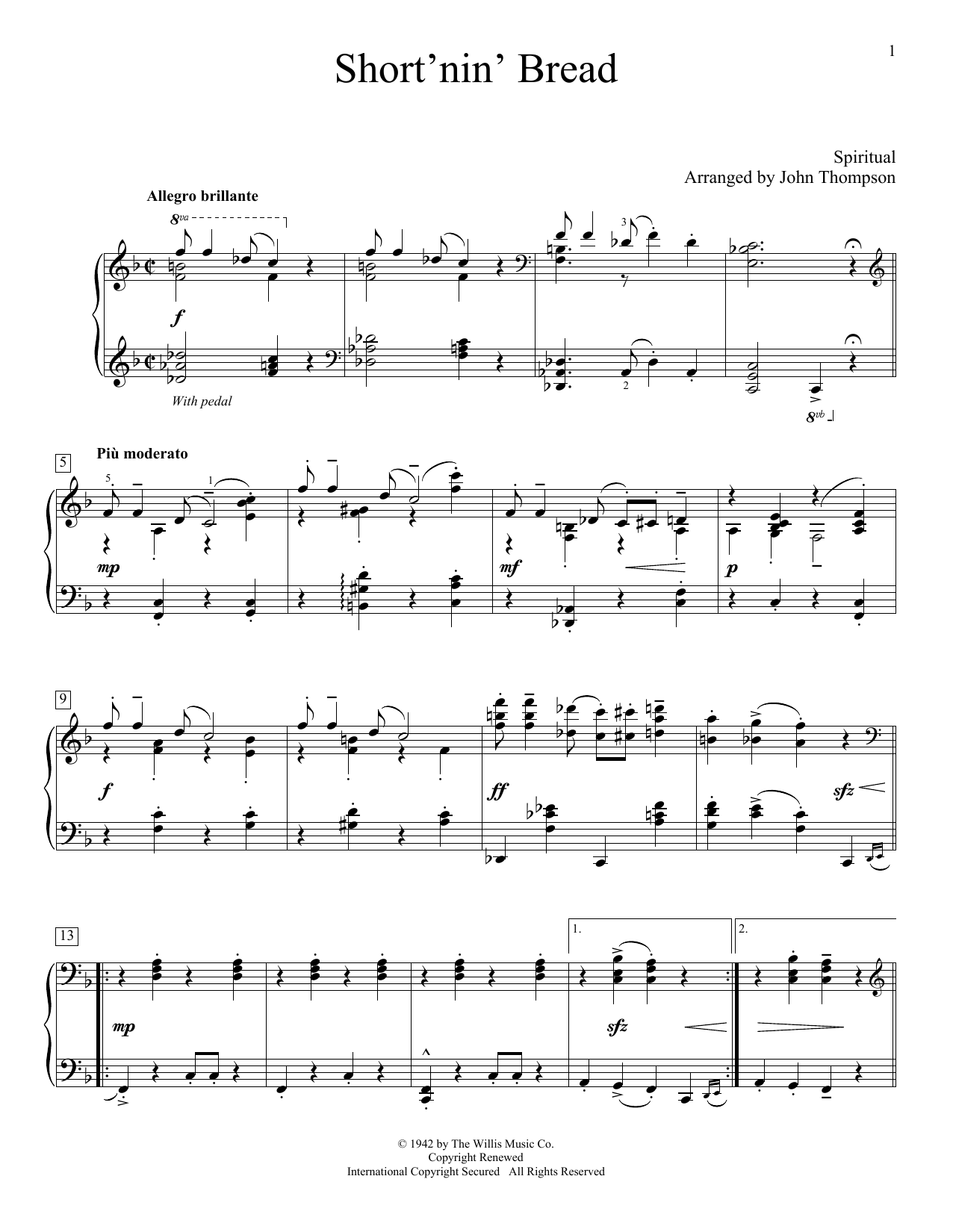 John Thompson Short'nin' Bread sheet music notes and chords arranged for Educational Piano