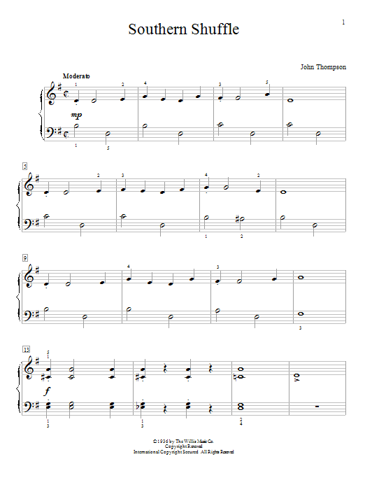 John Thompson Southern Shuffle sheet music notes and chords arranged for Educational Piano