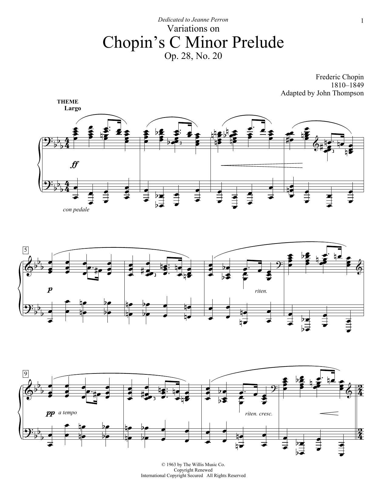 John Thompson Variations On Chopin's C Minor Prelude sheet music notes and chords arranged for Educational Piano