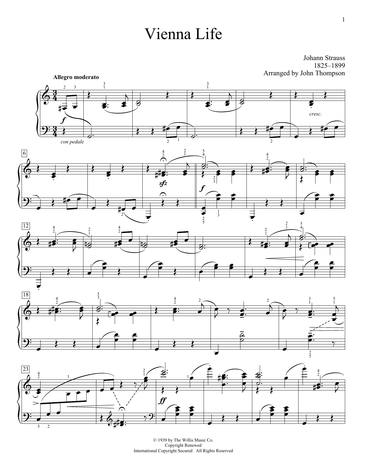 John Thompson Vienna Life sheet music notes and chords arranged for Educational Piano