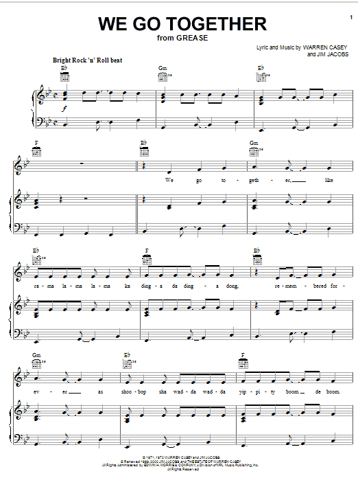 John Travolta We Go Together (from Grease) sheet music notes and chords arranged for Piano, Vocal & Guitar Chords (Right-Hand Melody)