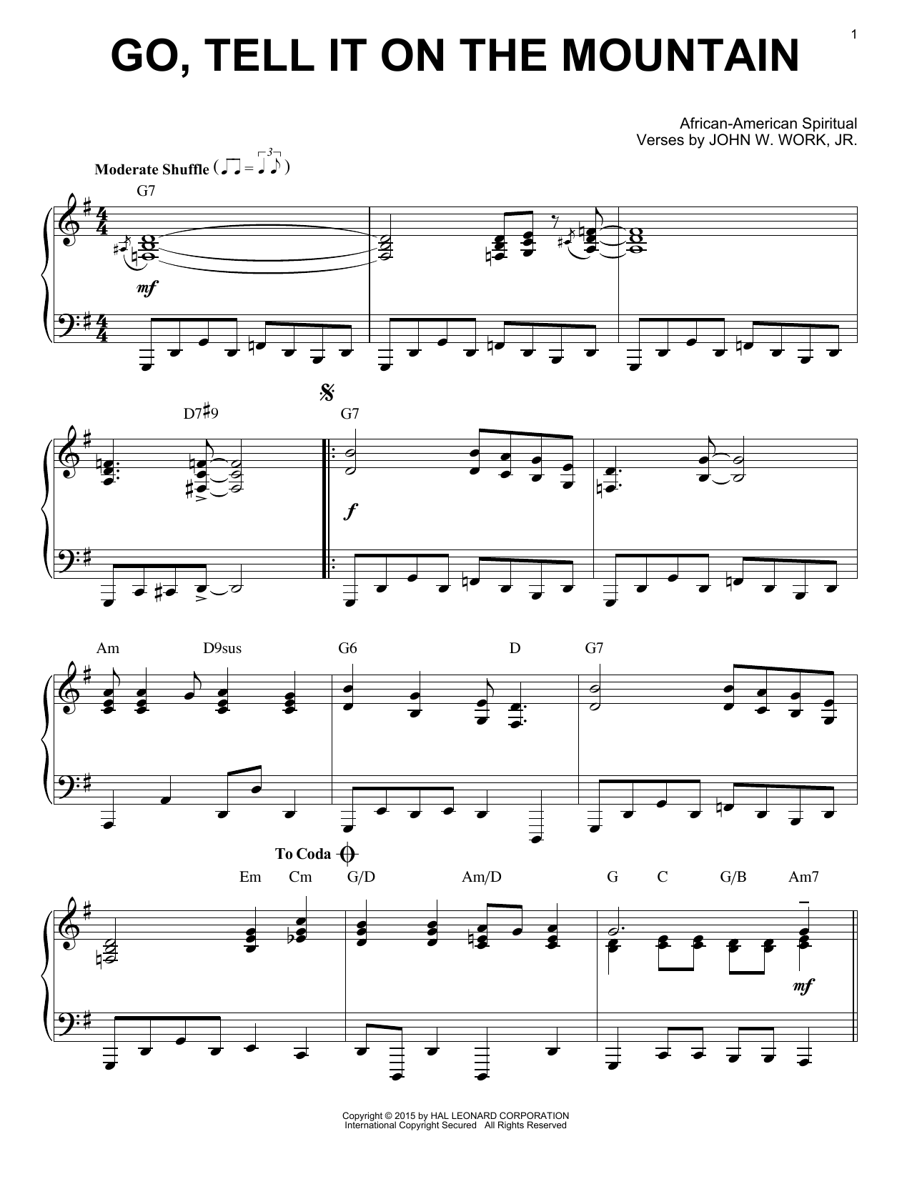 John W. Work, Jr. Go, Tell It On The Mountain [Jazz version] (arr. Brent Edstrom) sheet music notes and chords arranged for Piano Solo