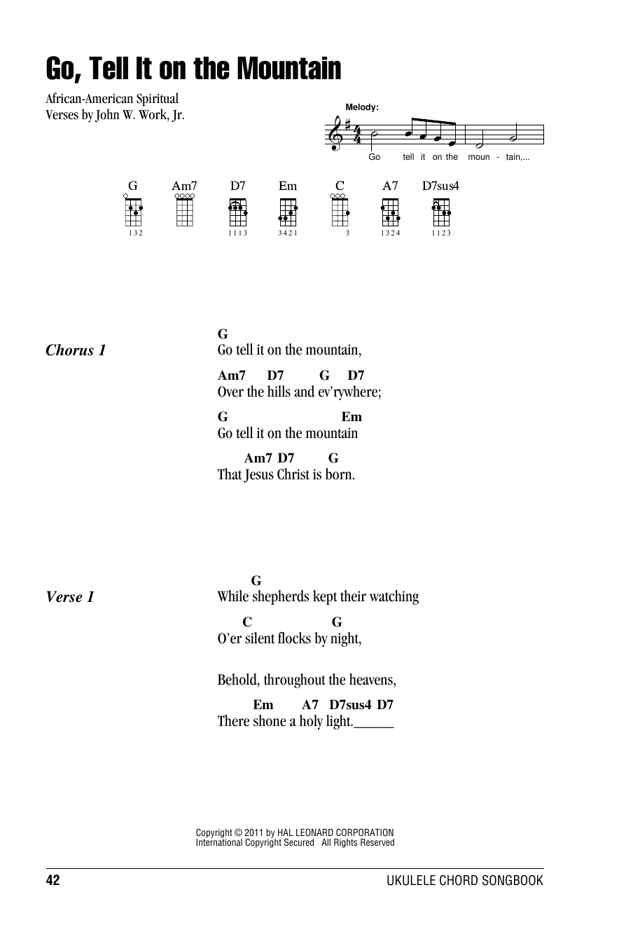 John W. Work, Jr. Go, Tell It On The Mountain sheet music notes and chords arranged for Guitar Lead Sheet