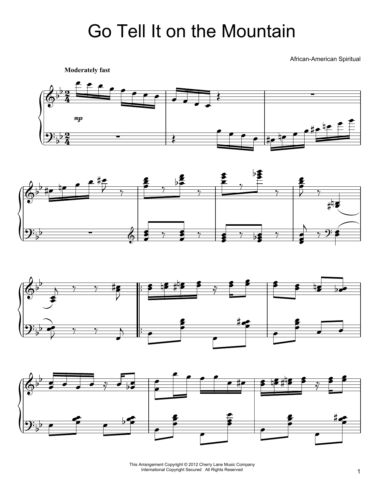John W. Work, Jr. Go, Tell It On The Mountain [Ragtime version] sheet music notes and chords arranged for Piano Solo