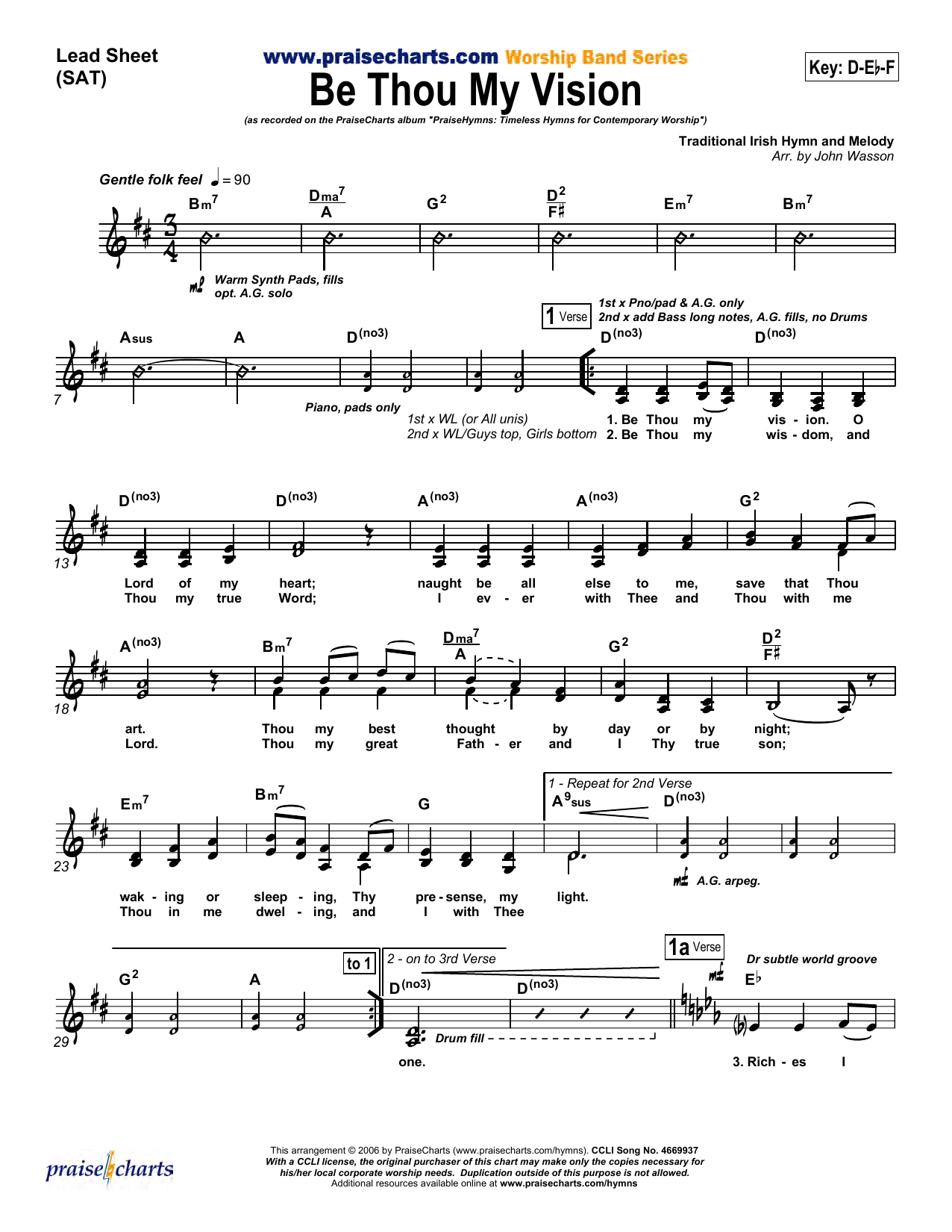 John Wasson Be Thou My Vision sheet music notes and chords arranged for Lead Sheet / Fake Book