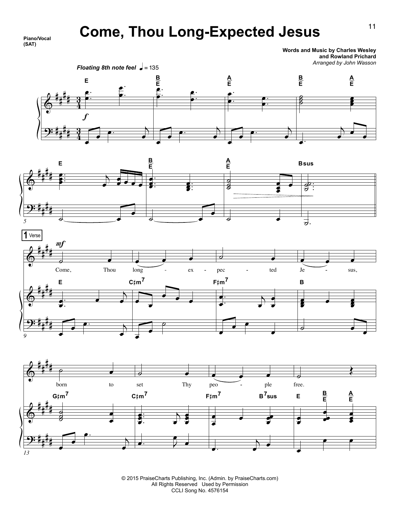 John Wasson Come Thou Long Expected Jesus sheet music notes and chords arranged for Lead Sheet / Fake Book