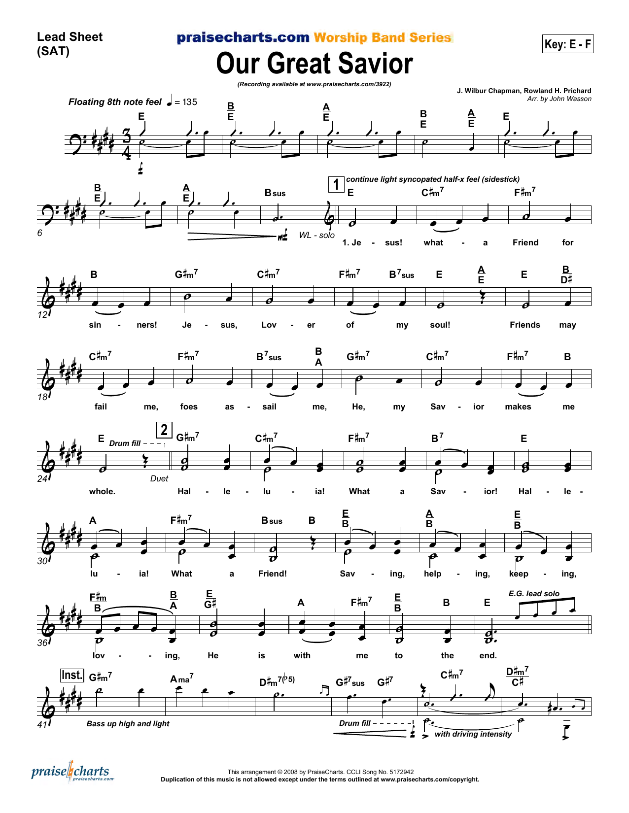 John Wasson Our Great Savior sheet music notes and chords arranged for Lead Sheet / Fake Book