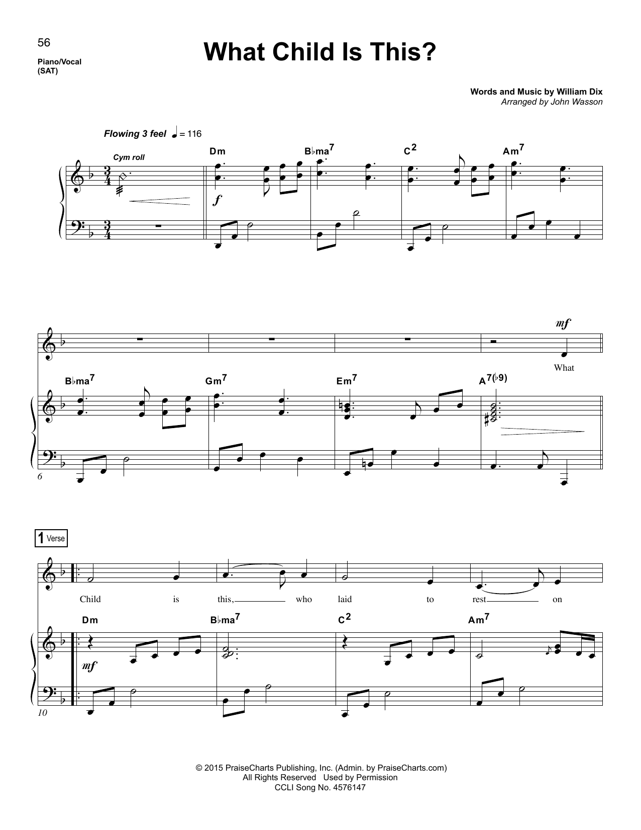John Wasson What Child Is This? sheet music notes and chords arranged for Piano & Vocal