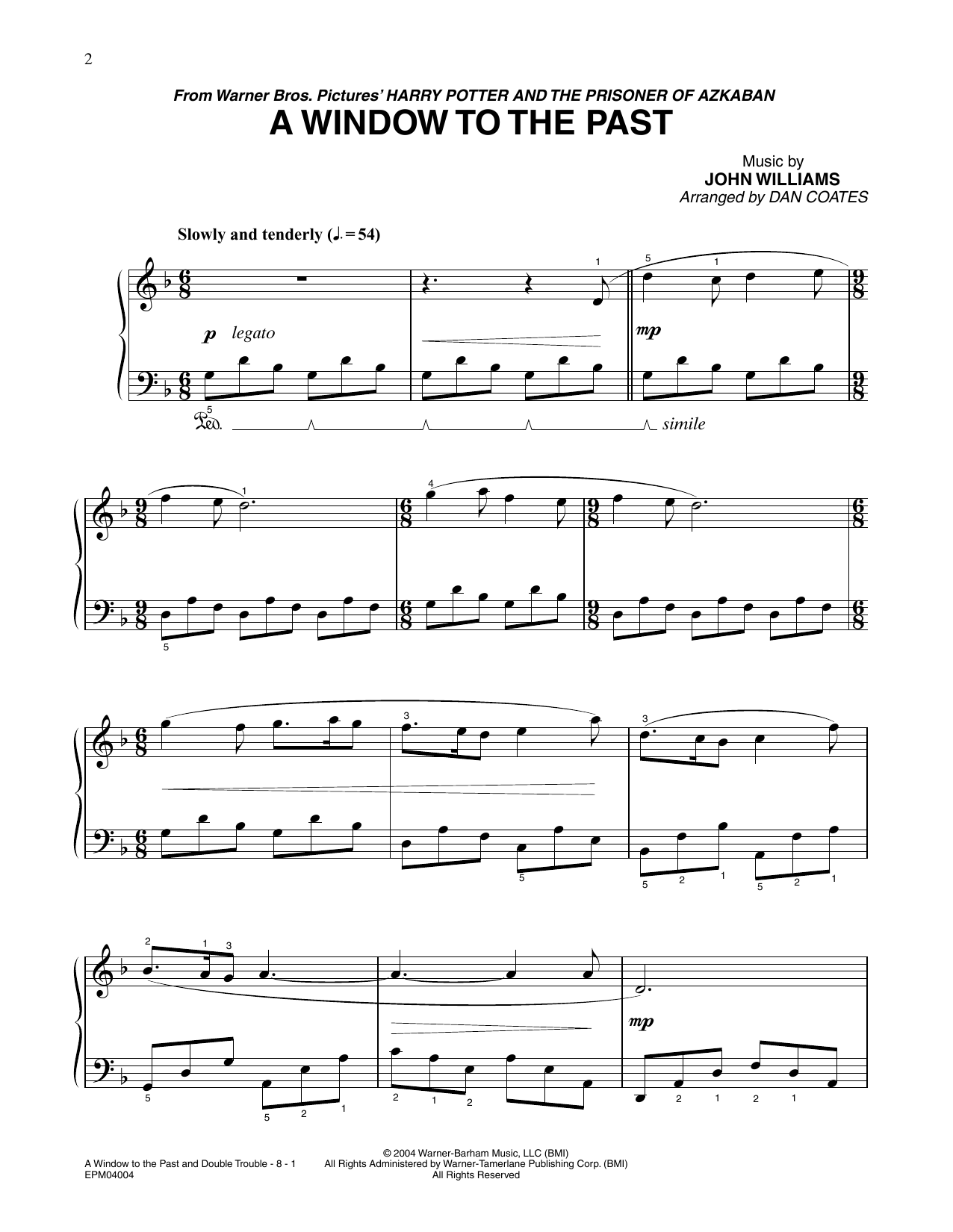John Williams A Window To The Past (from Harry Potter) (arr. Dan Coates) sheet music notes and chords arranged for Easy Piano