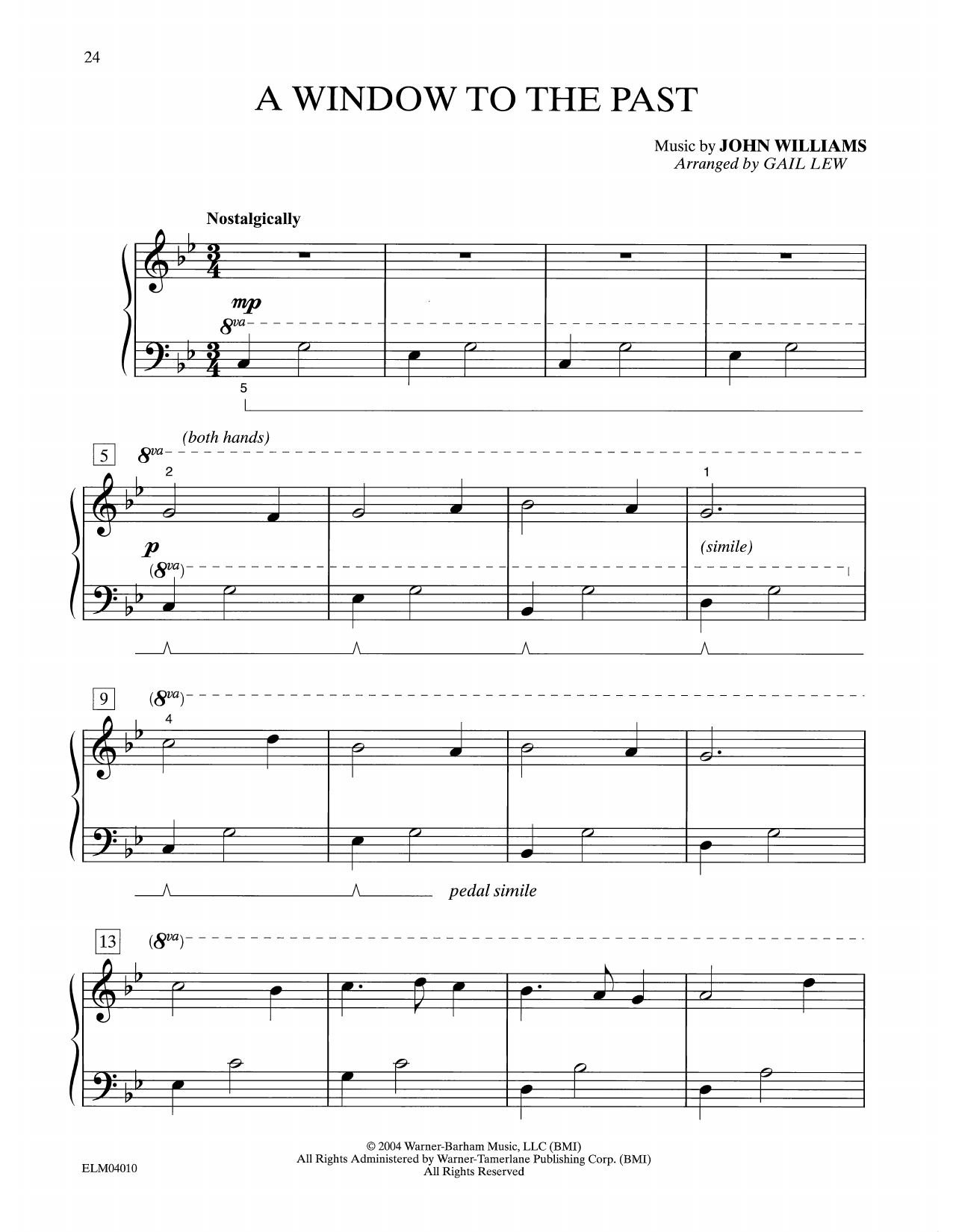 John Williams A Window To The Past (from Harry Potter) (arr. Gail Lew) sheet music notes and chords arranged for Easy Piano