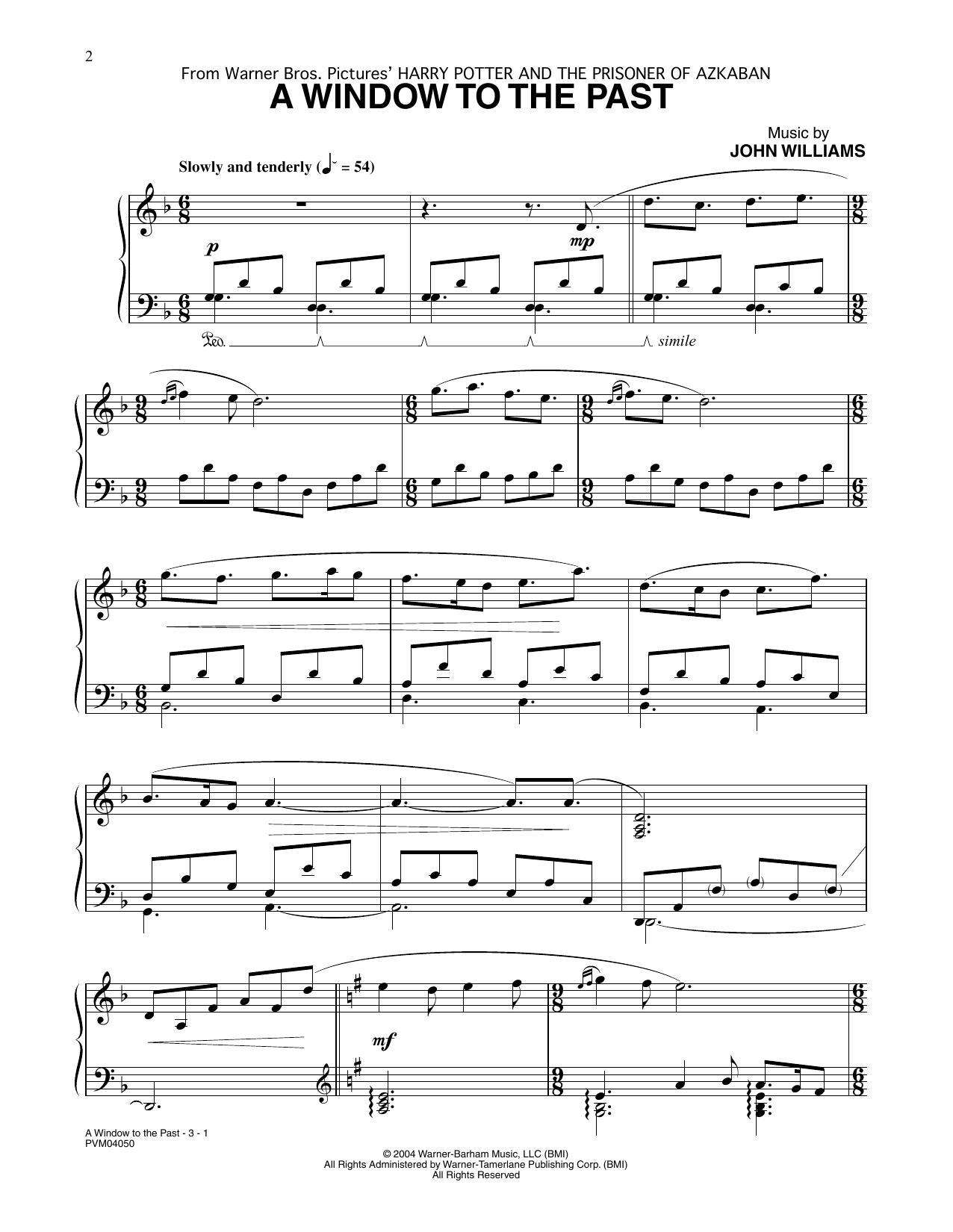 John Williams A Window To The Past (from Harry Potter) sheet music notes and chords arranged for Piano Solo