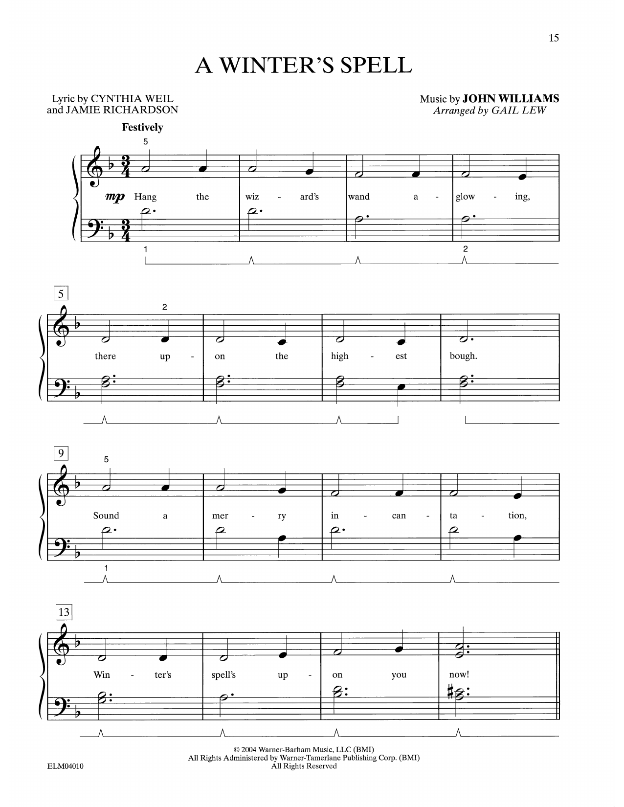 John Williams A Winter's Spell (from Harry Potter) (arr. Gail Lew) sheet music notes and chords arranged for Easy Piano