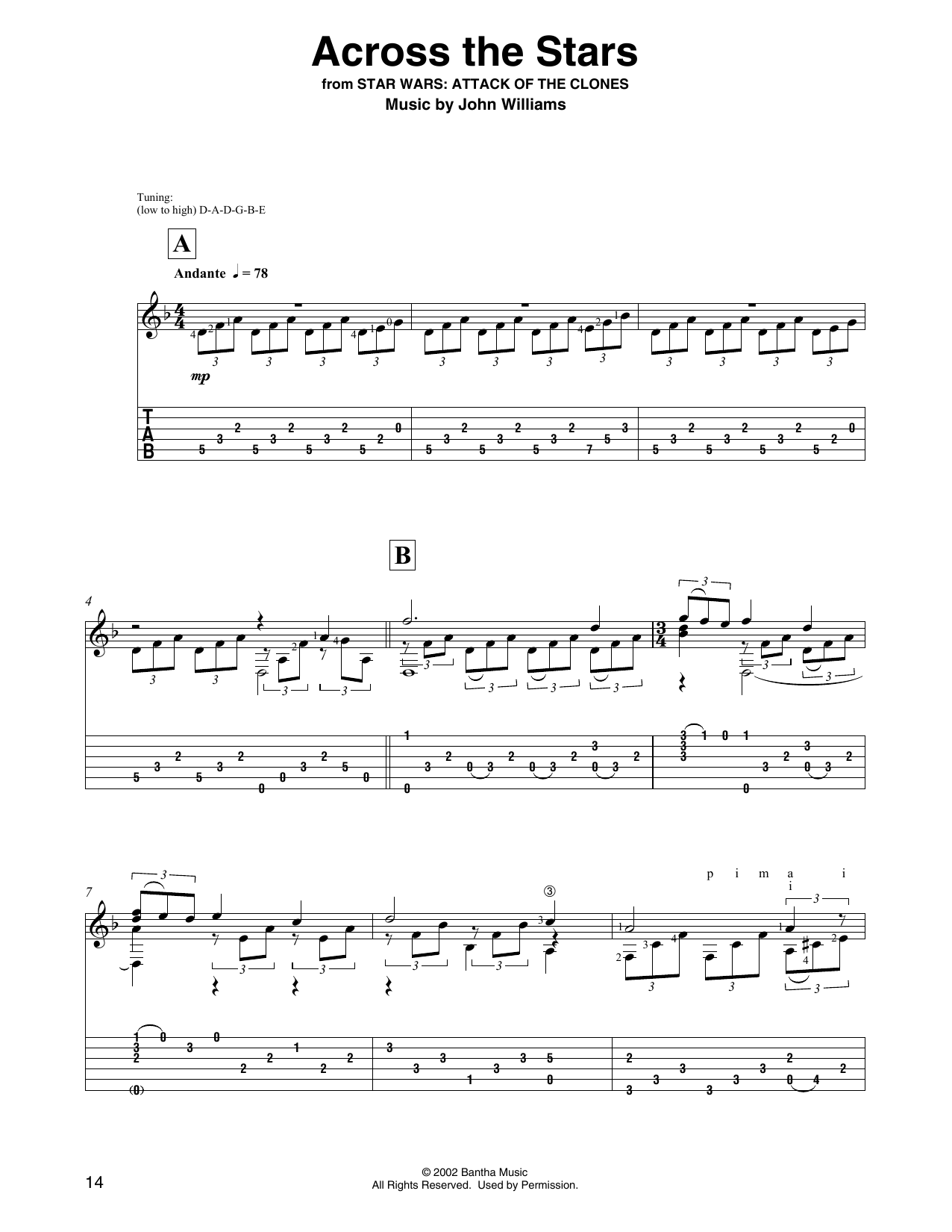 John Williams Across The Stars (from Star Wars: Attack Of The Clones) (arr. David Jaggs) sheet music notes and chords arranged for Solo Guitar