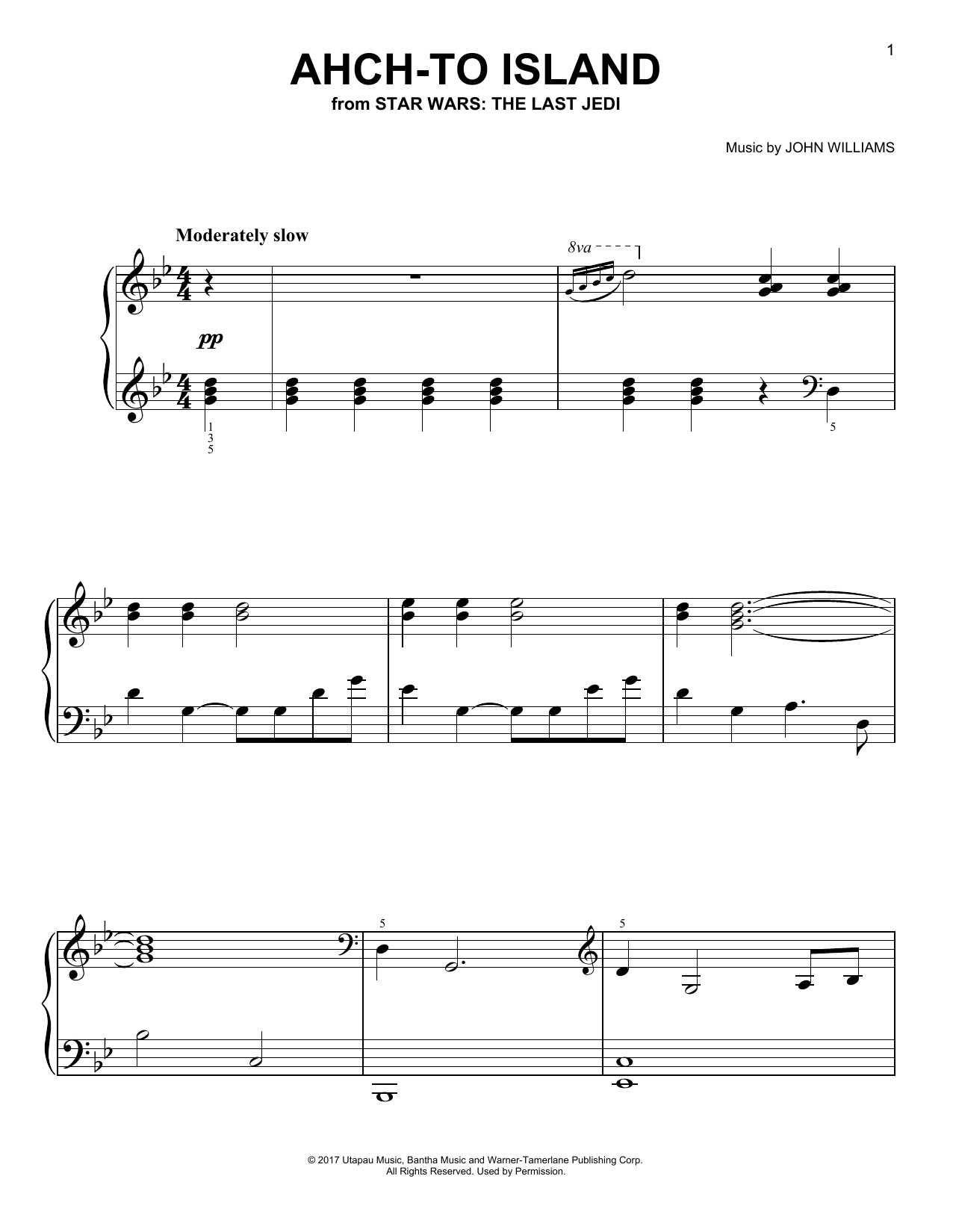John Williams Ahch-To Island sheet music notes and chords arranged for Easy Piano