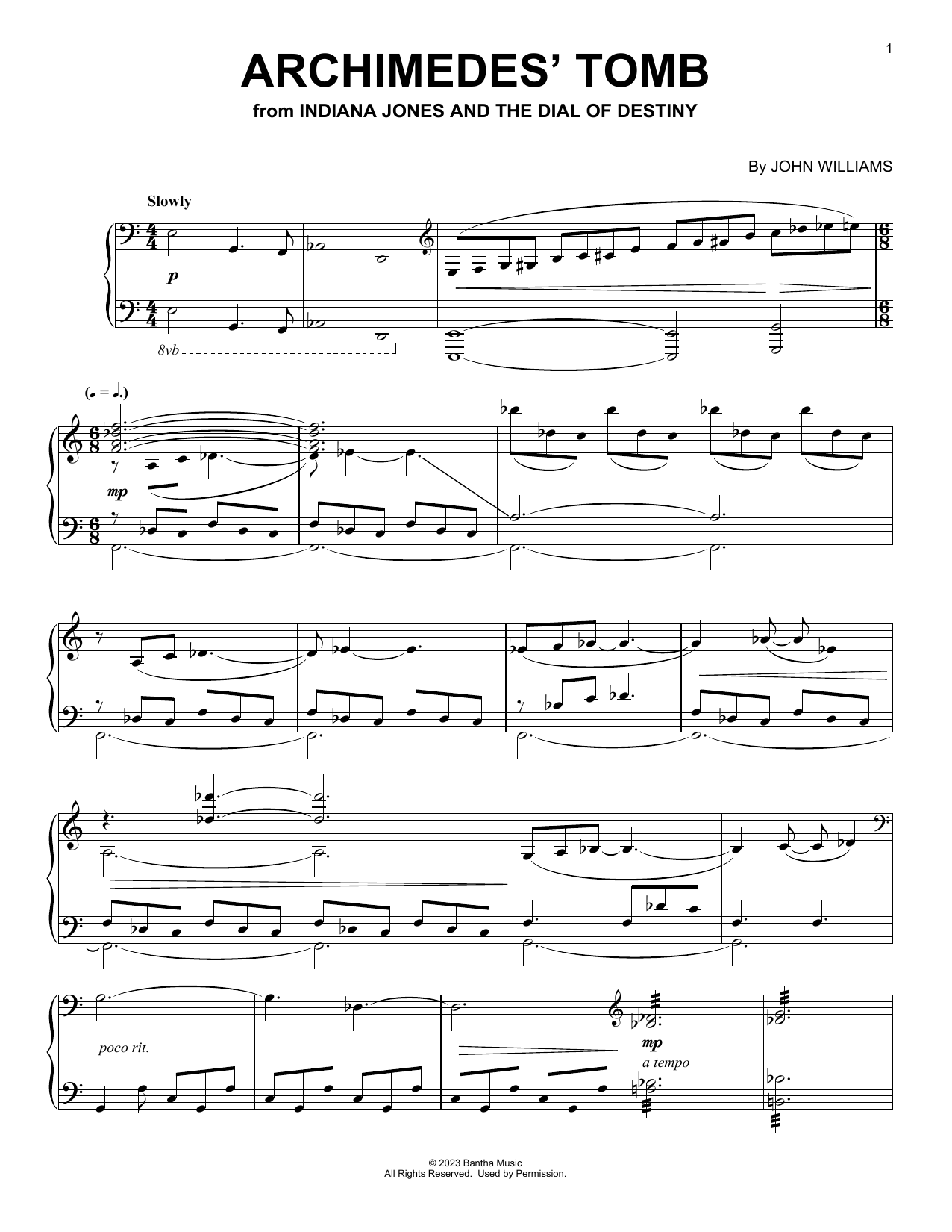 John Williams Archimedes' Tomb (from Indiana Jones and the Dial of Destiny) sheet music notes and chords arranged for Piano Solo