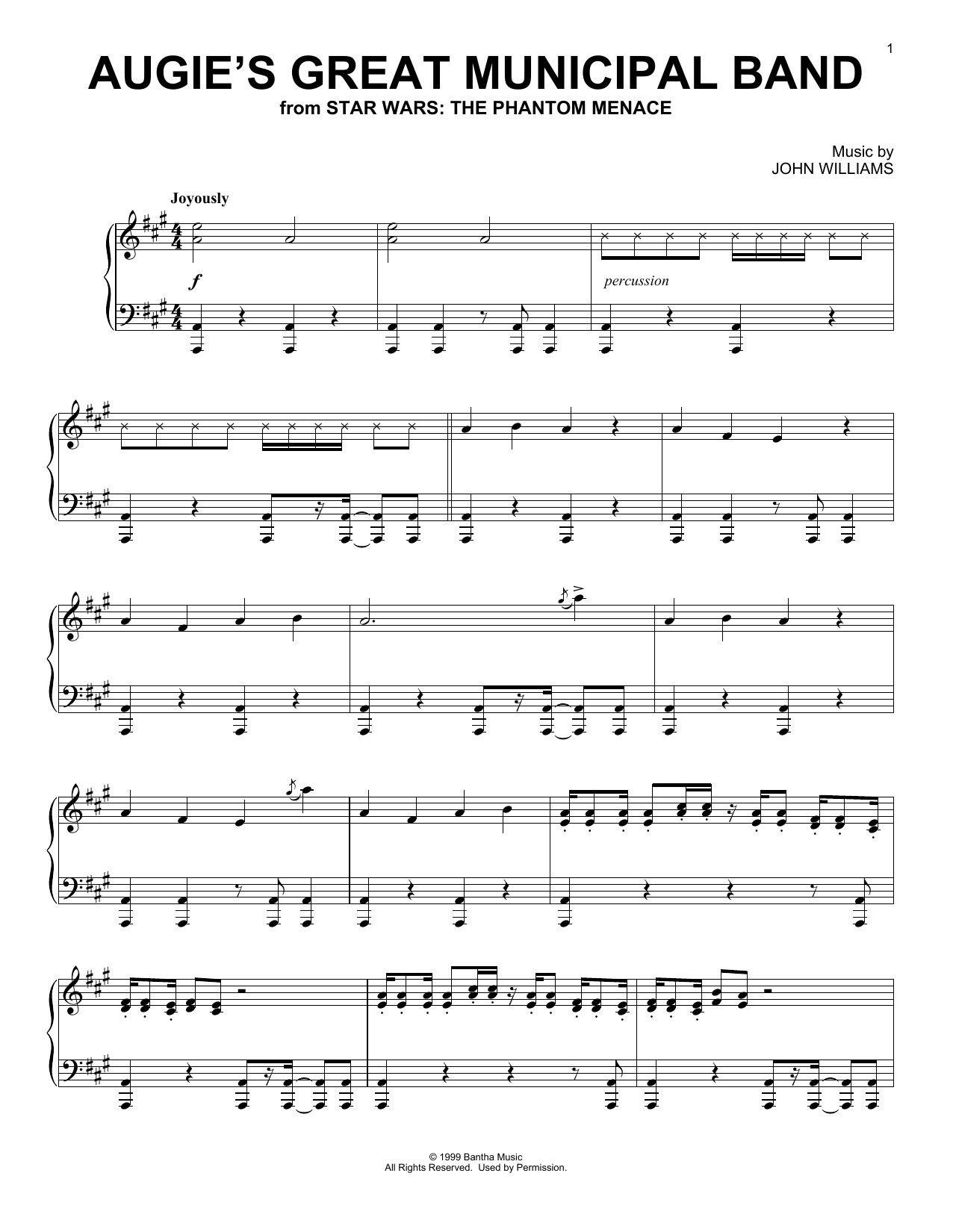 John Williams Augie's Great Municipal Band (from Star Wars: The Phantom Menace) sheet music notes and chords arranged for Piano Solo