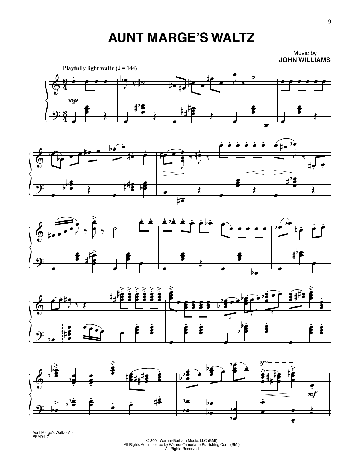 John Williams Aunt Marge's Waltz (from Harry Potter And The Prisoner Of Azkaban) sheet music notes and chords arranged for Piano Solo