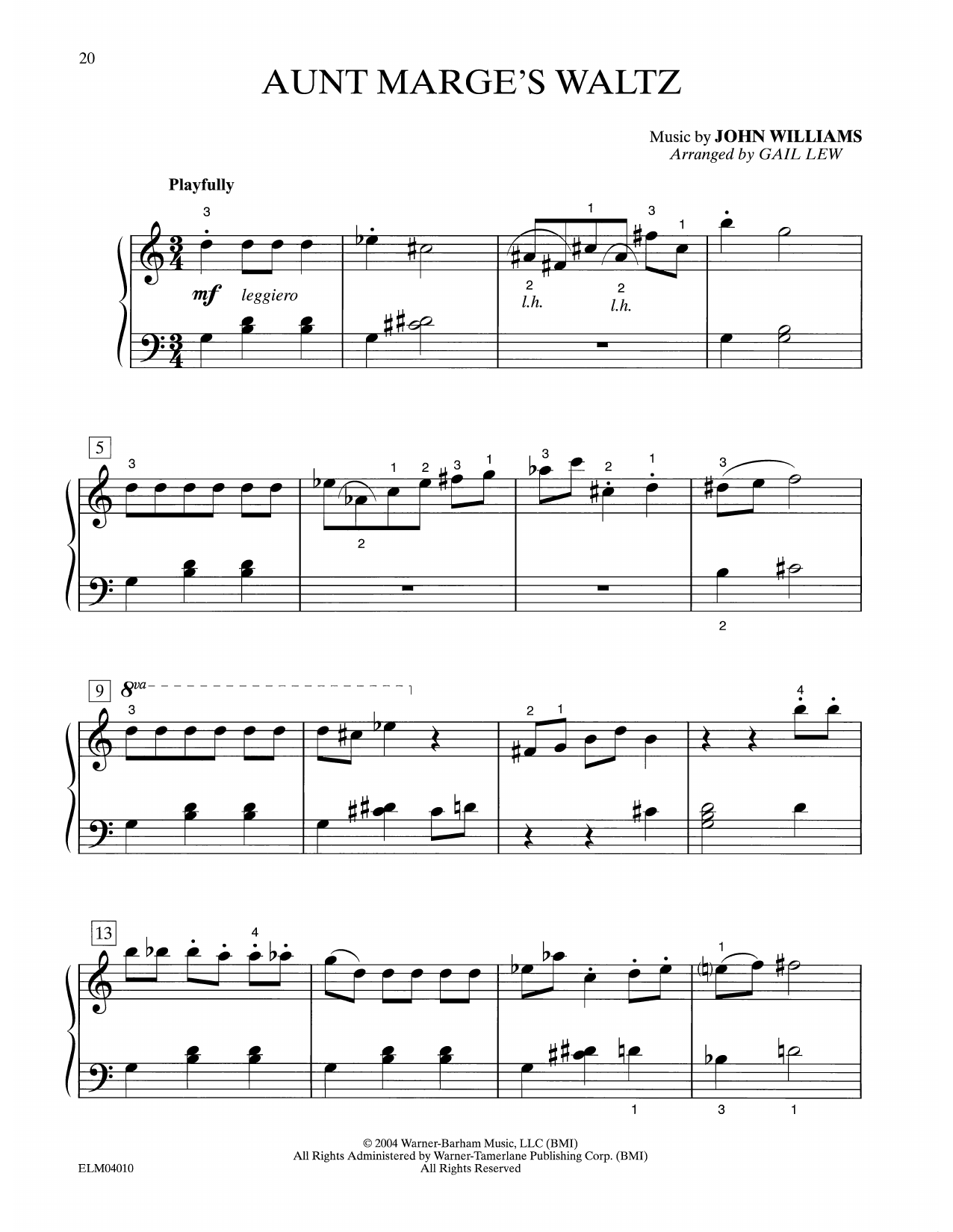 John Williams Aunt Marge's Waltz (from Harry Potter) (arr. Gail Lew) sheet music notes and chords arranged for Easy Piano