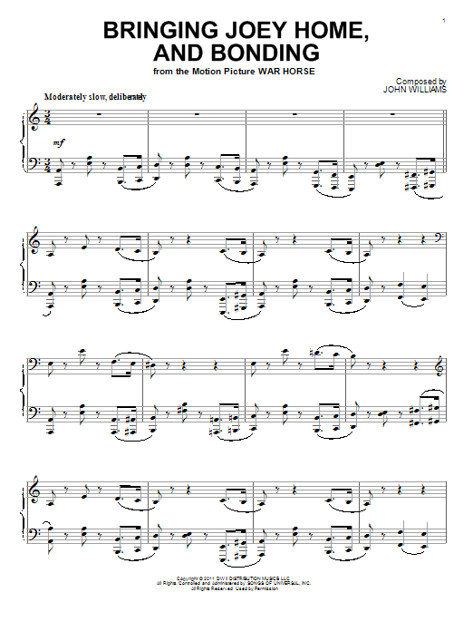 John Williams Bringing Joey Home, And Bonding sheet music notes and chords arranged for Piano Solo