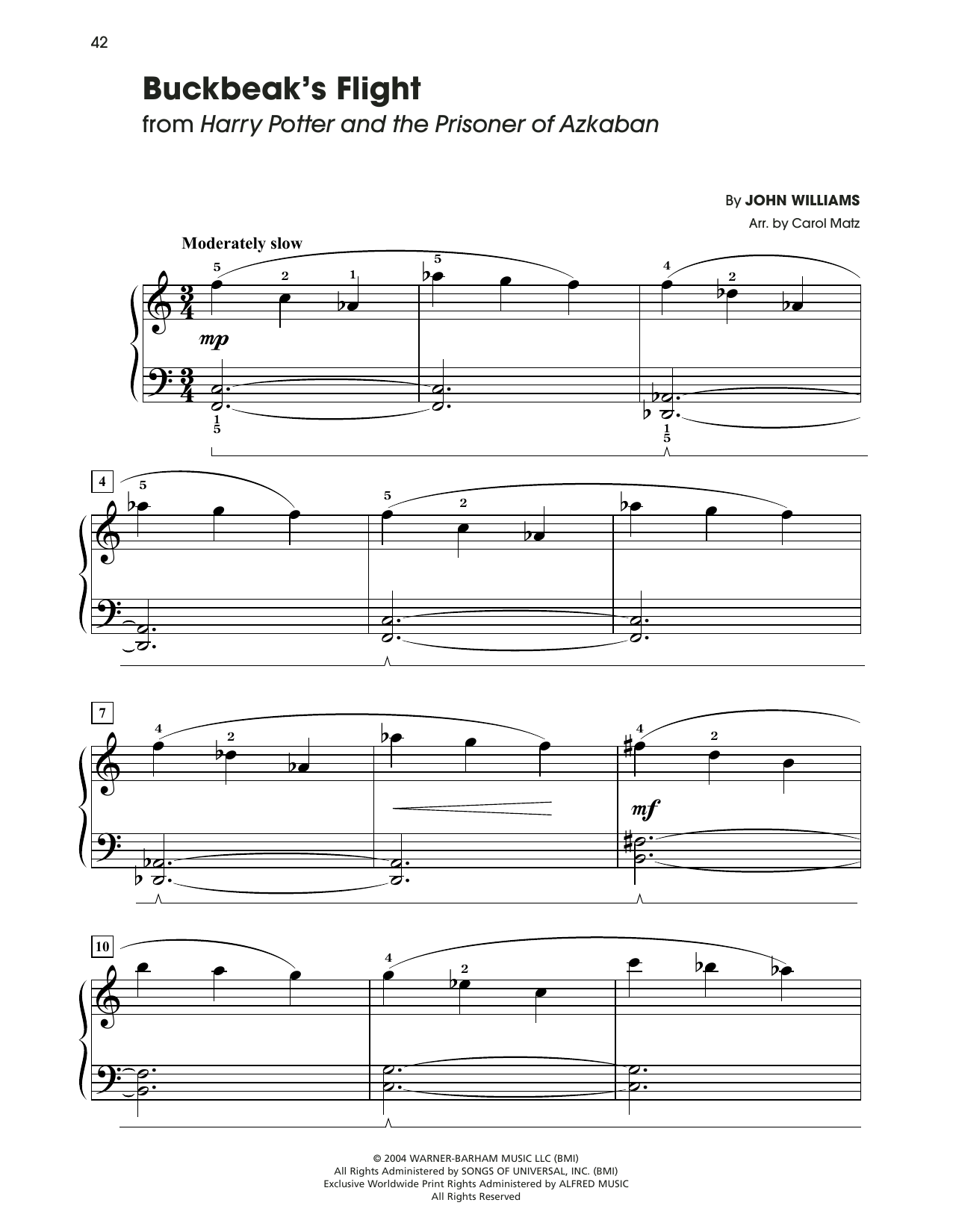 John Williams Buckbeak's Flight (from Harry Potter) (arr. Carol Matz) sheet music notes and chords arranged for Big Note Piano