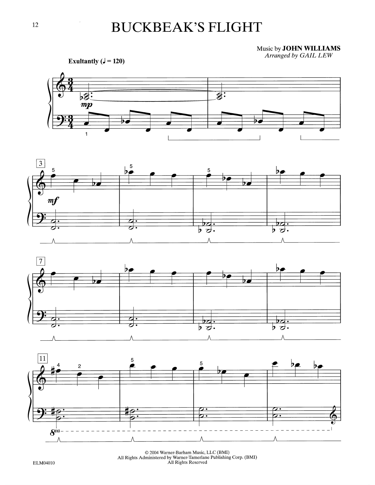 John Williams Buckbeak's Flight (from Harry Potter) (arr. Gail Lew) sheet music notes and chords arranged for Easy Piano