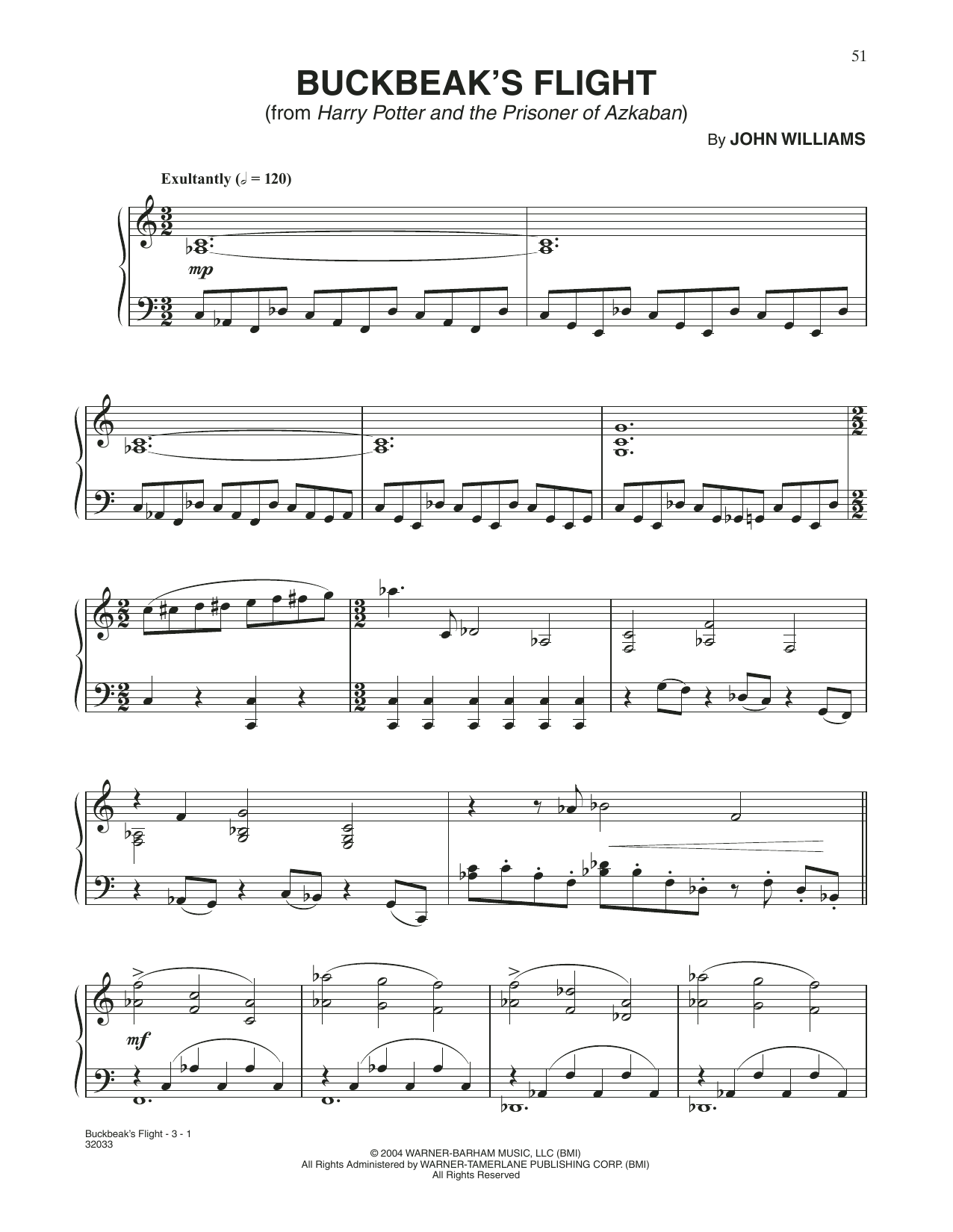 John Williams Buckbeak's Flight (from Harry Potter) sheet music notes and chords arranged for Piano Solo