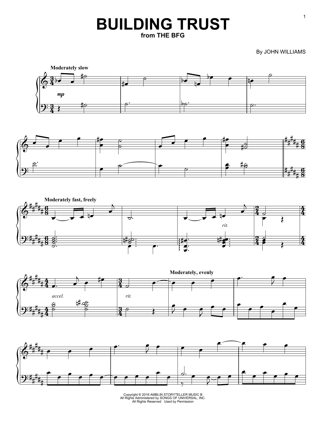 John Williams Building Trust sheet music notes and chords arranged for Piano Solo