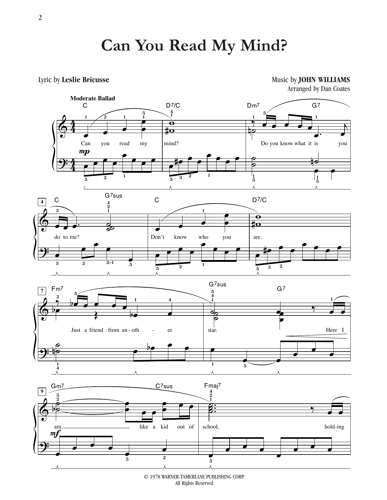 John Williams Can You Read My Mind? (Love Theme from SUPERMAN) (arr. Dan Coates) sheet music notes and chords arranged for Easy Piano