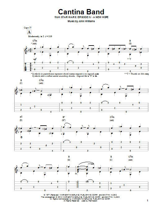 John Williams Cantina Band (from Star Wars: A New Hope) (arr. Ben Woolman) sheet music notes and chords arranged for Solo Guitar