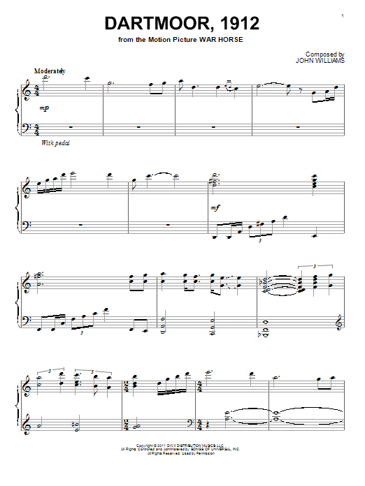 John Williams Dartmoor, 1912 sheet music notes and chords arranged for Piano Solo