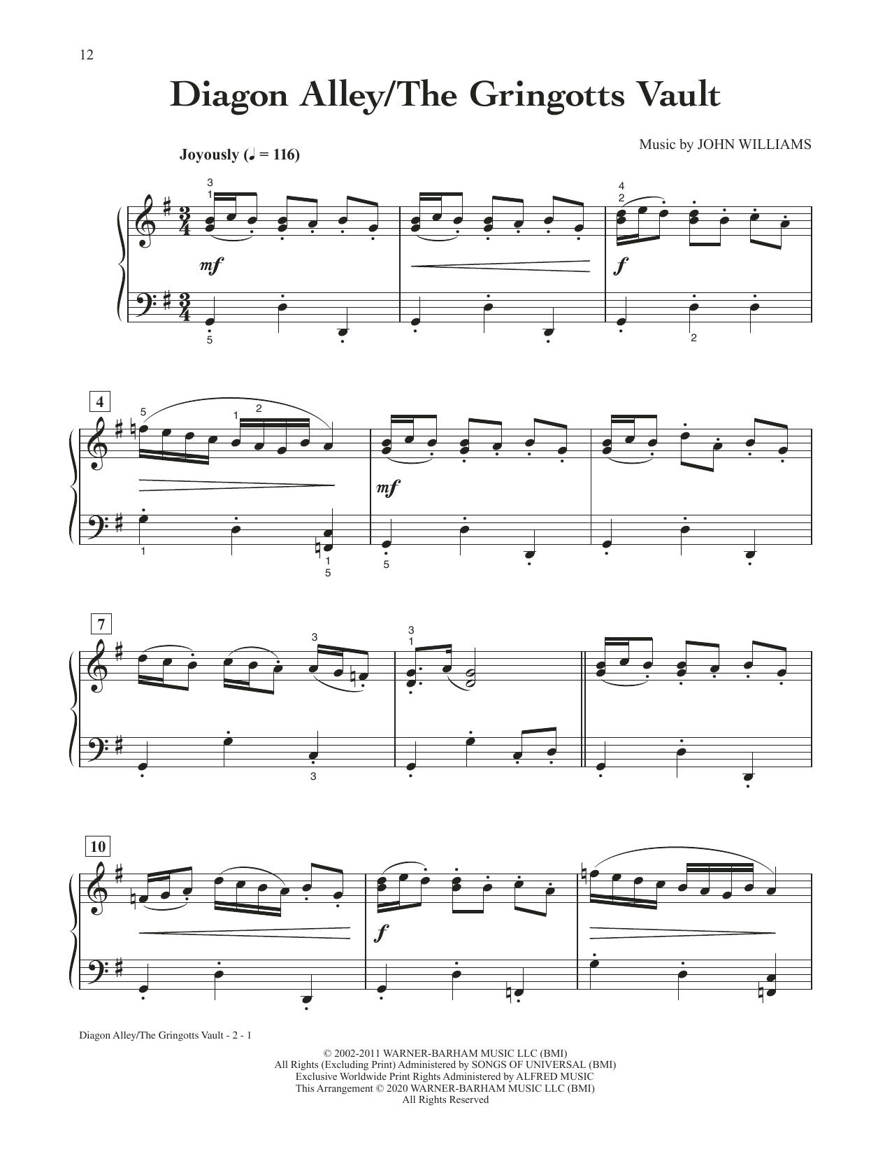 John Williams Diagon Alley And The Gringotts Vault (from Harry Potter And The Sorcerer's Stone) sheet music notes and chords arranged for Easy Piano