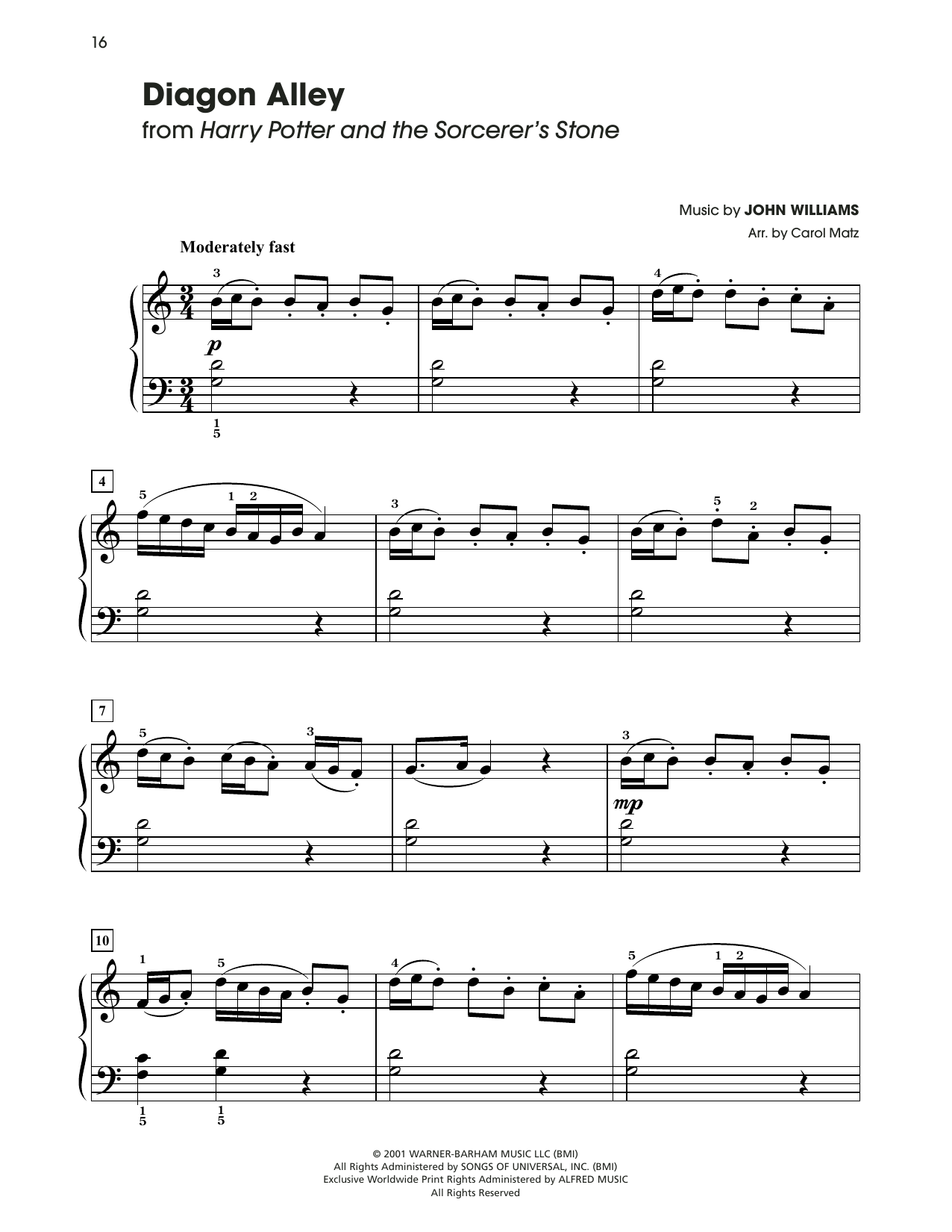 John Williams Diagon Alley (from Harry Potter) (arr. Carol Matz) sheet music notes and chords arranged for Big Note Piano