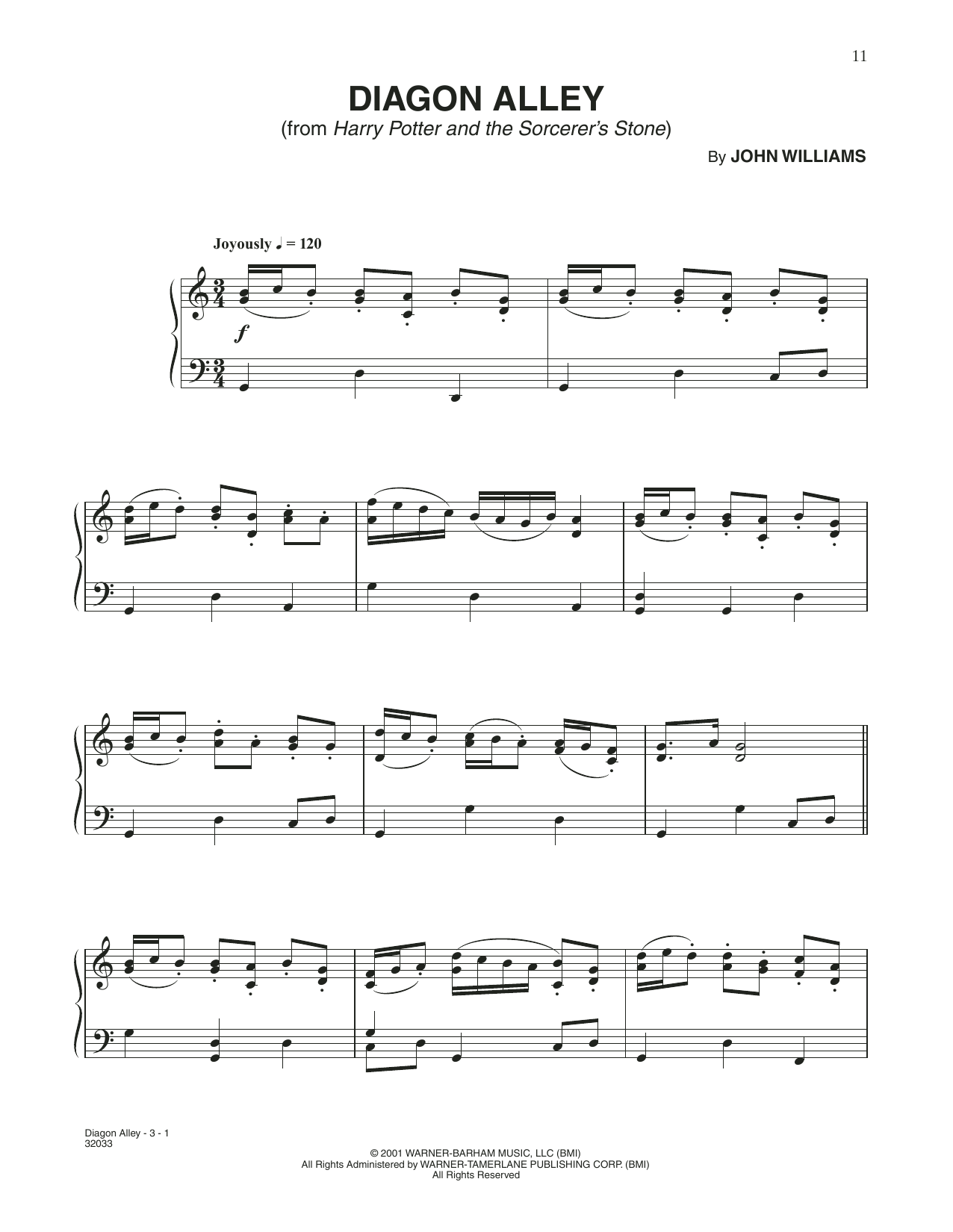 John Williams Diagon Alley (from Harry Potter) sheet music notes and chords arranged for Piano Solo