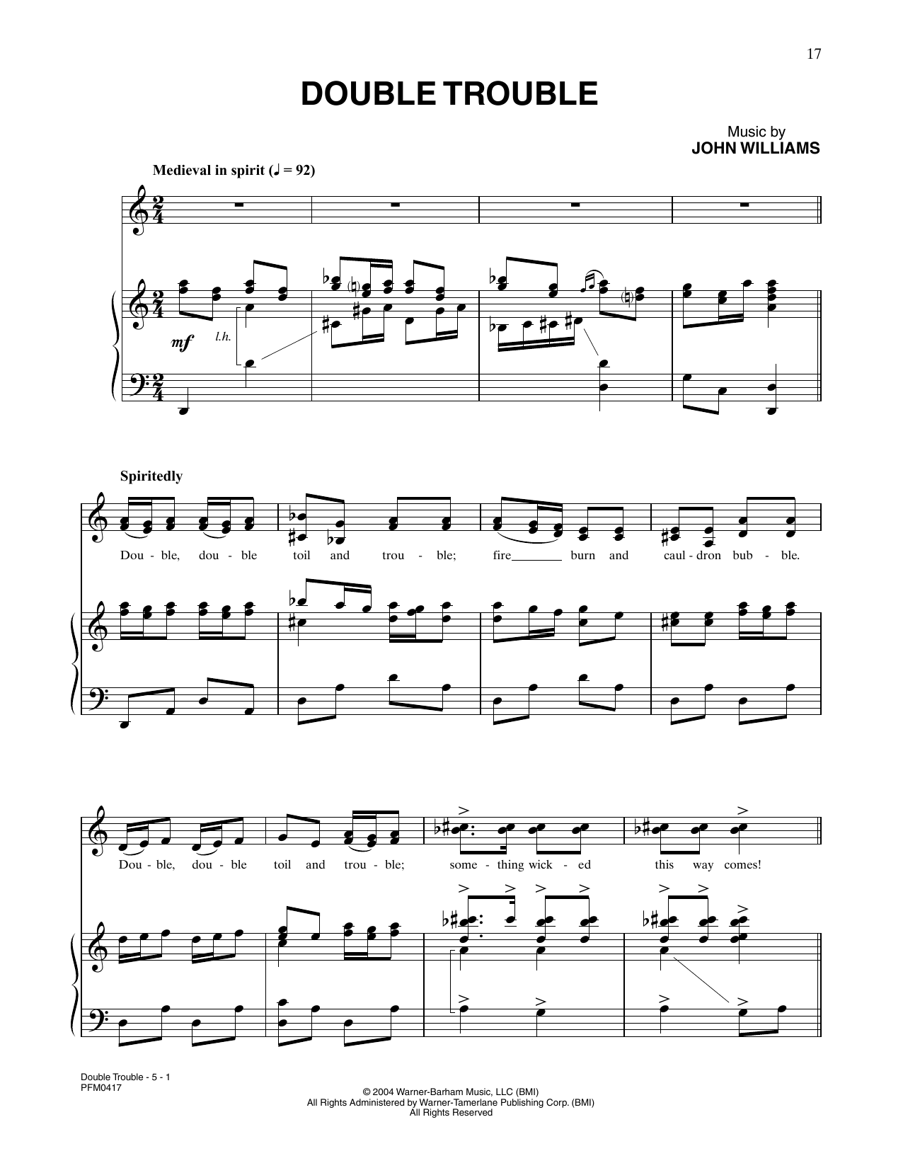 John Williams Double Trouble (from Harry Potter And The Prisoner Of Azkaban) sheet music notes and chords arranged for Piano & Vocal