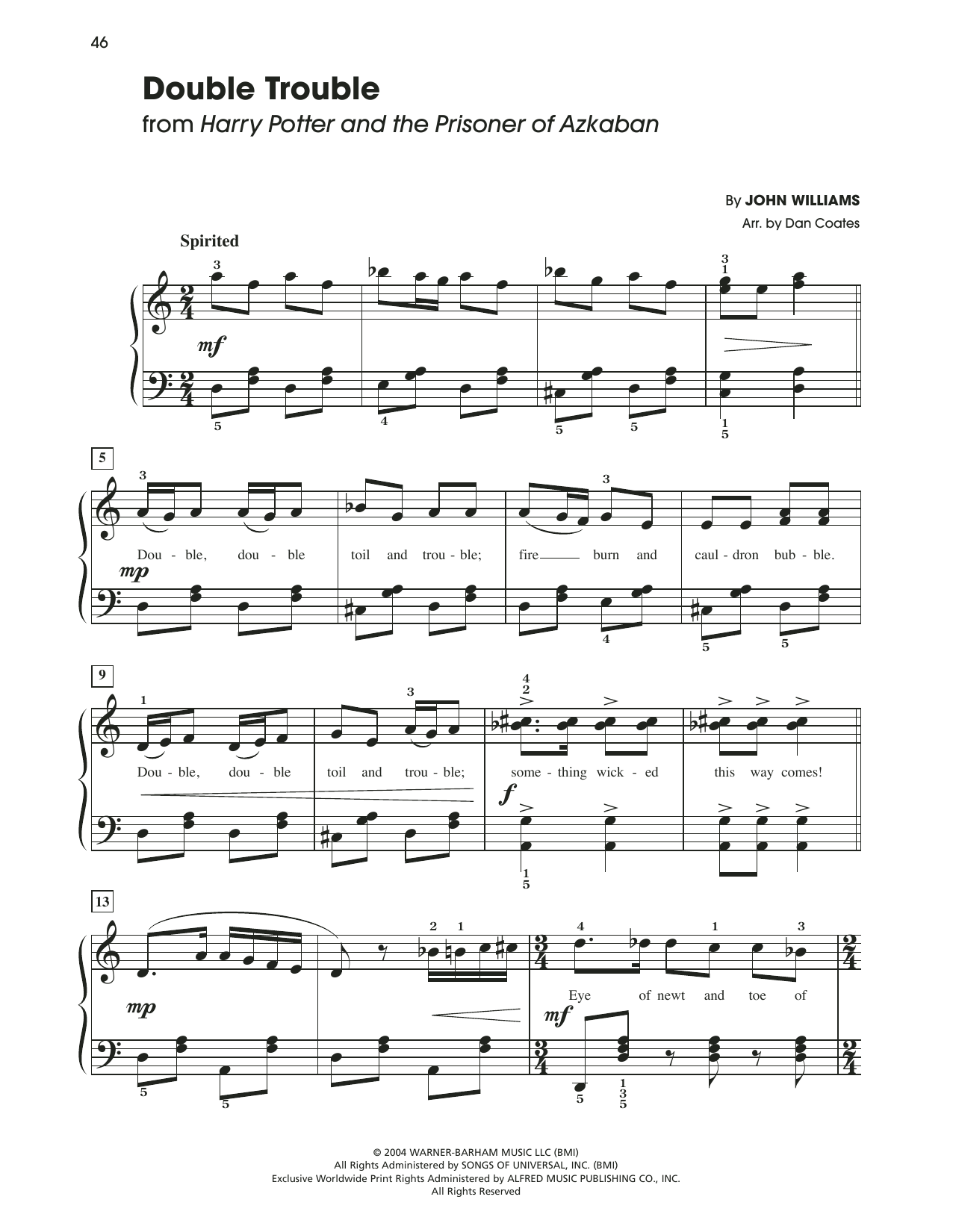 John Williams Double Trouble (from Harry Potter) (arr. Dan Coates) sheet music notes and chords arranged for Easy Piano